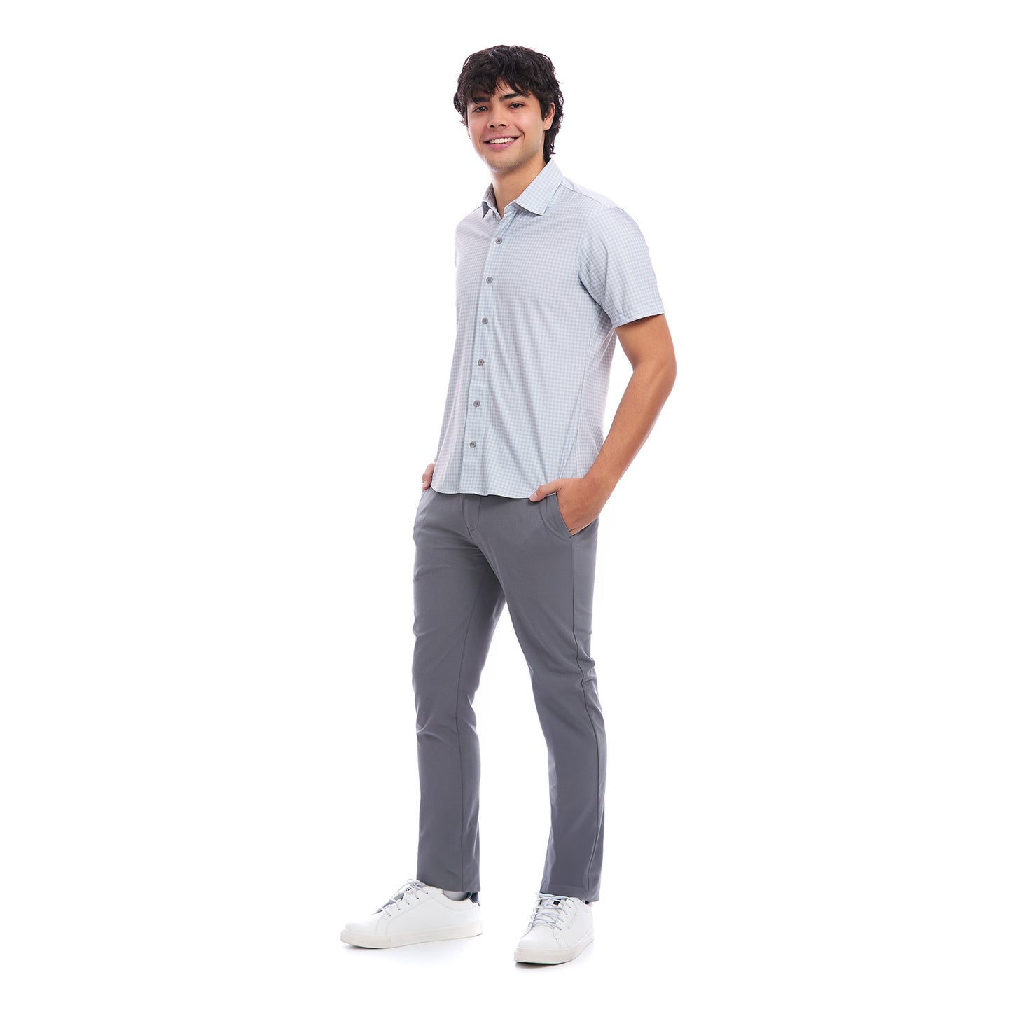 Hombre Portando Camisa Manga Corta A cuadros Estilo Business Casual