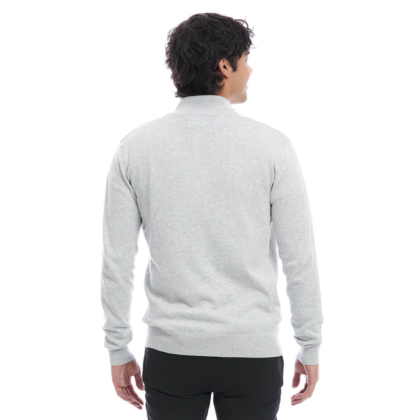 Sueter para Hombre con Cierre Frontal Moda Casual Manga Larga y Cuello Alto, Detalle de Espalda