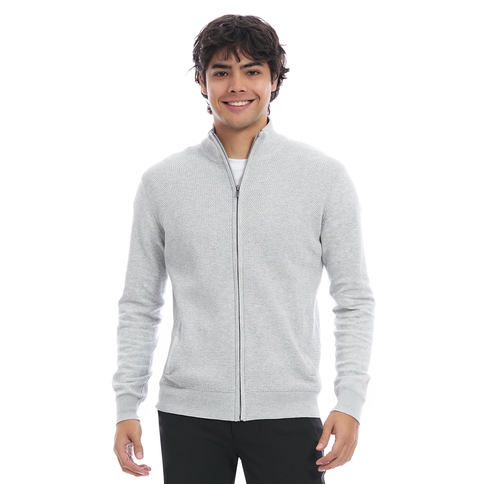 Suéter Slim Fit Hombre Look Casual con Cierre Frontal y Cuello