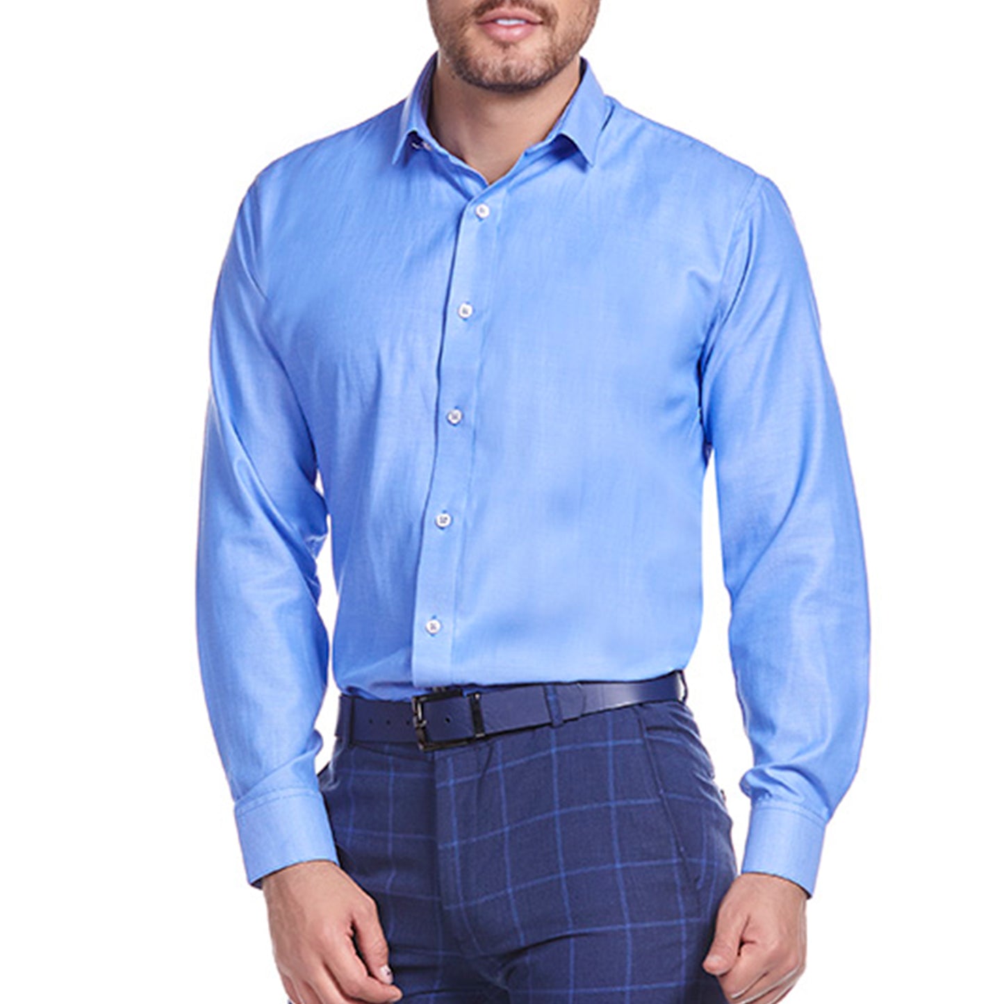 Camisa de vestir en tejido liso azul Slim Fit
