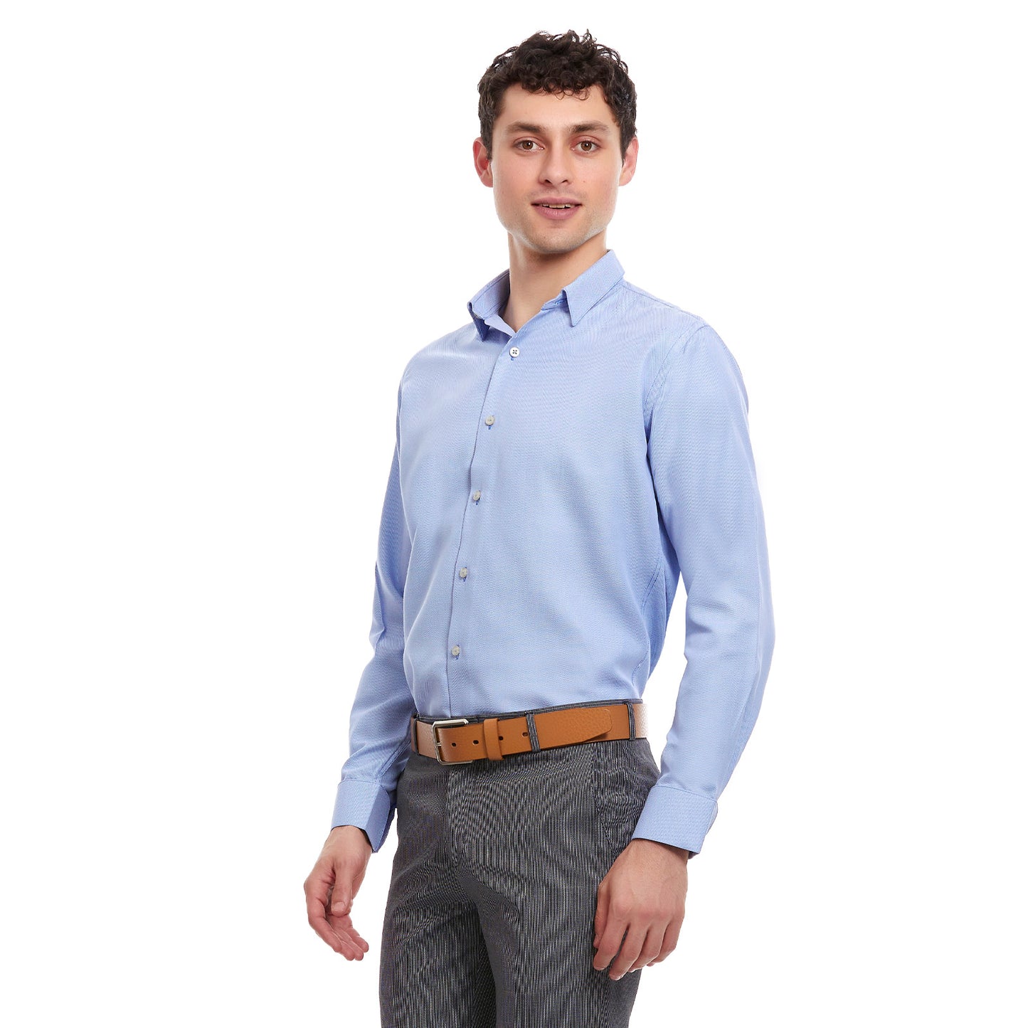 Camisa de vestir puño cocktail en tejido azul Slim Fit