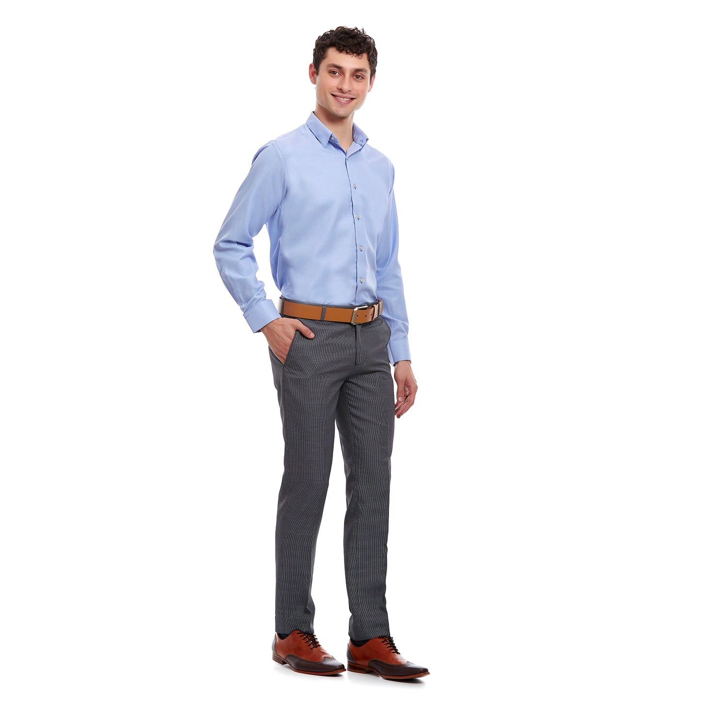 Camisa de vestir puño cocktail en tejido azul Slim Fit