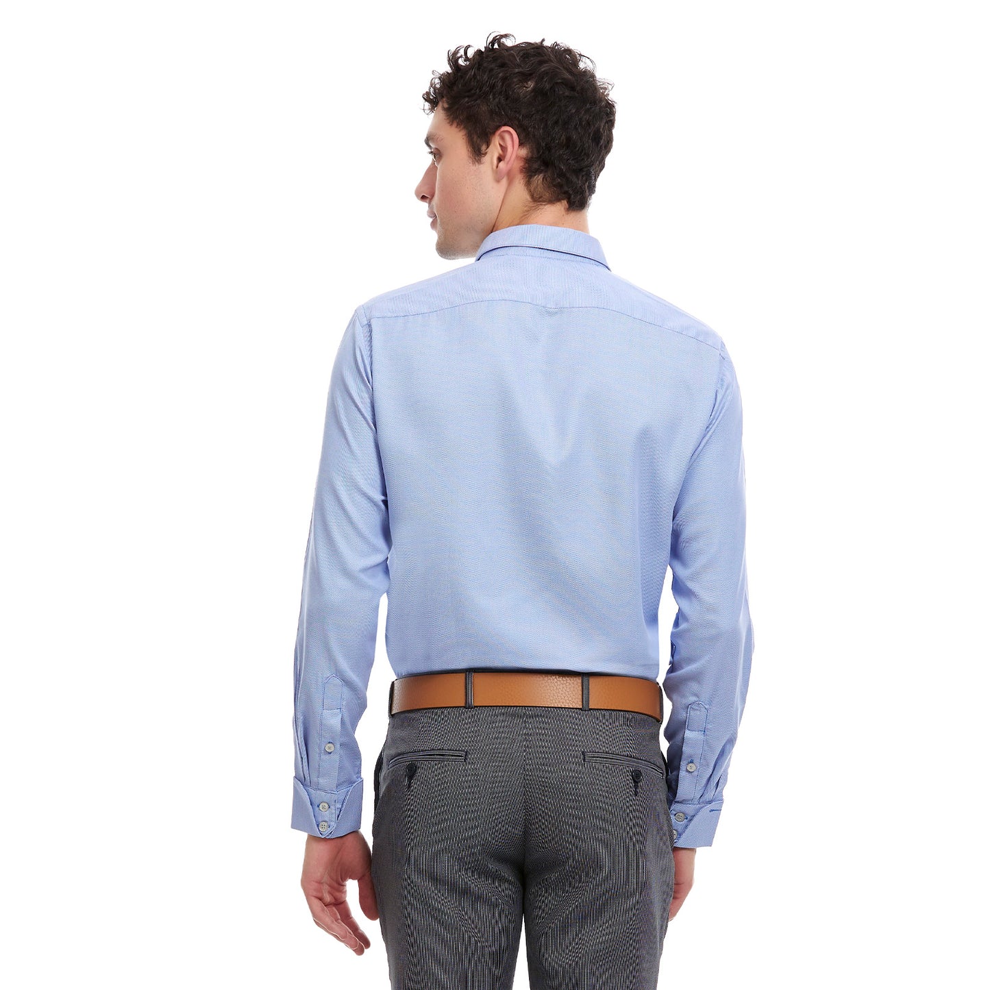 Camisa de vestir puño cocktail en tejido azul Slim Fit