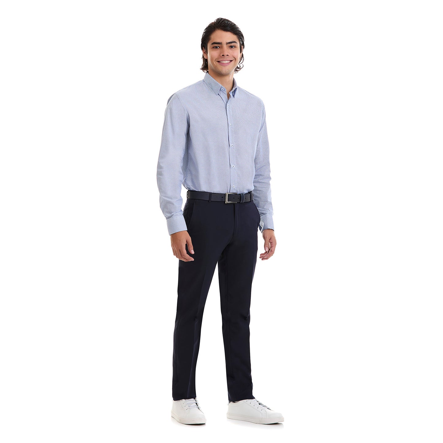 Camisa vestir para caballero Fit Slim en tejido con motivos azules estampados
