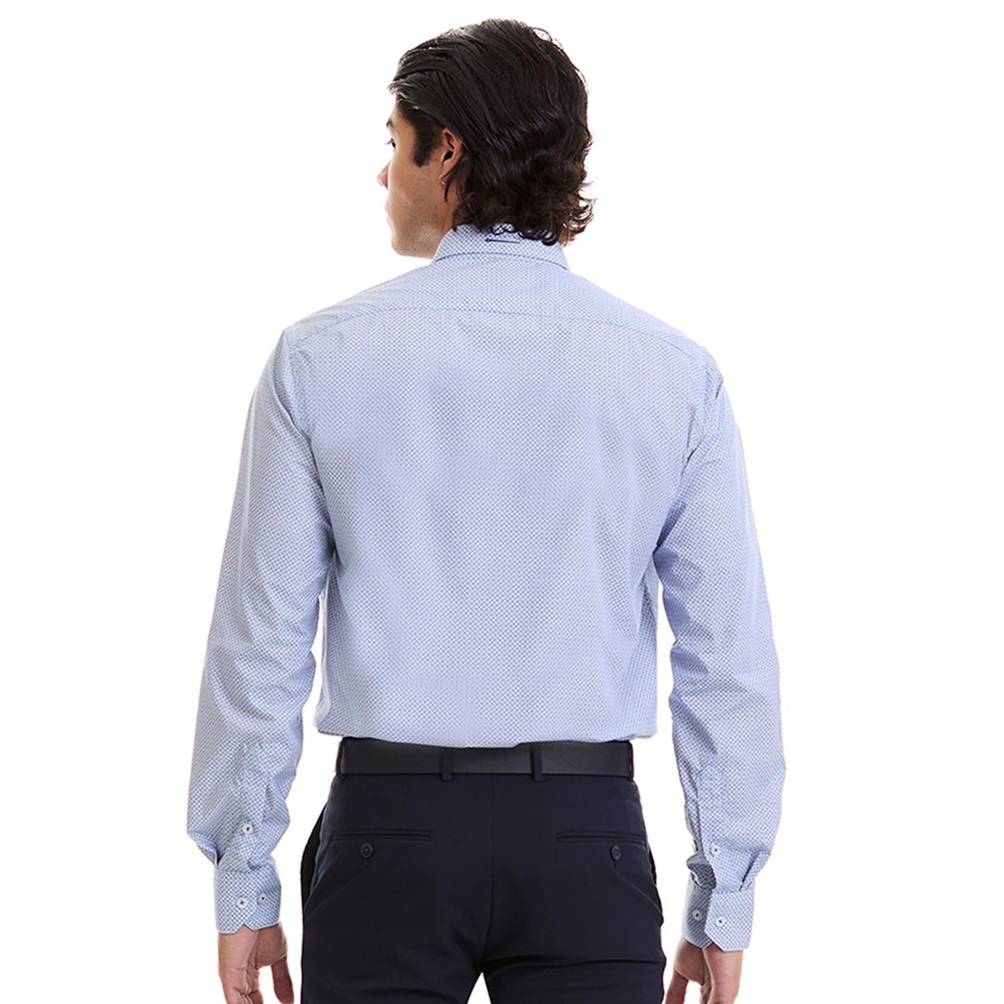 Camisa vestir para caballero Fit Slim en tejido con motivos azules estampados