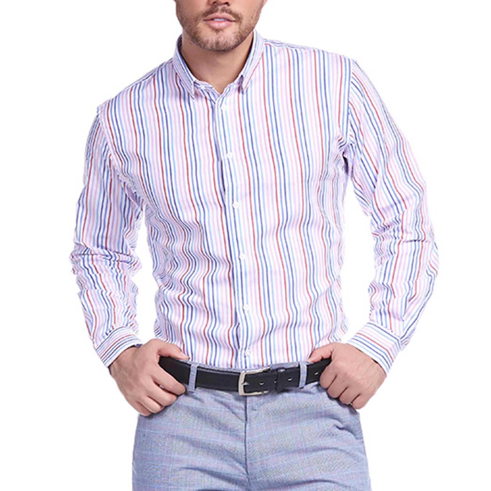 Camisa manga larga para hombre slim fit color rosa a rayas marca vittorio forti camisa formal camisa vittorio forti Vittorio Forti