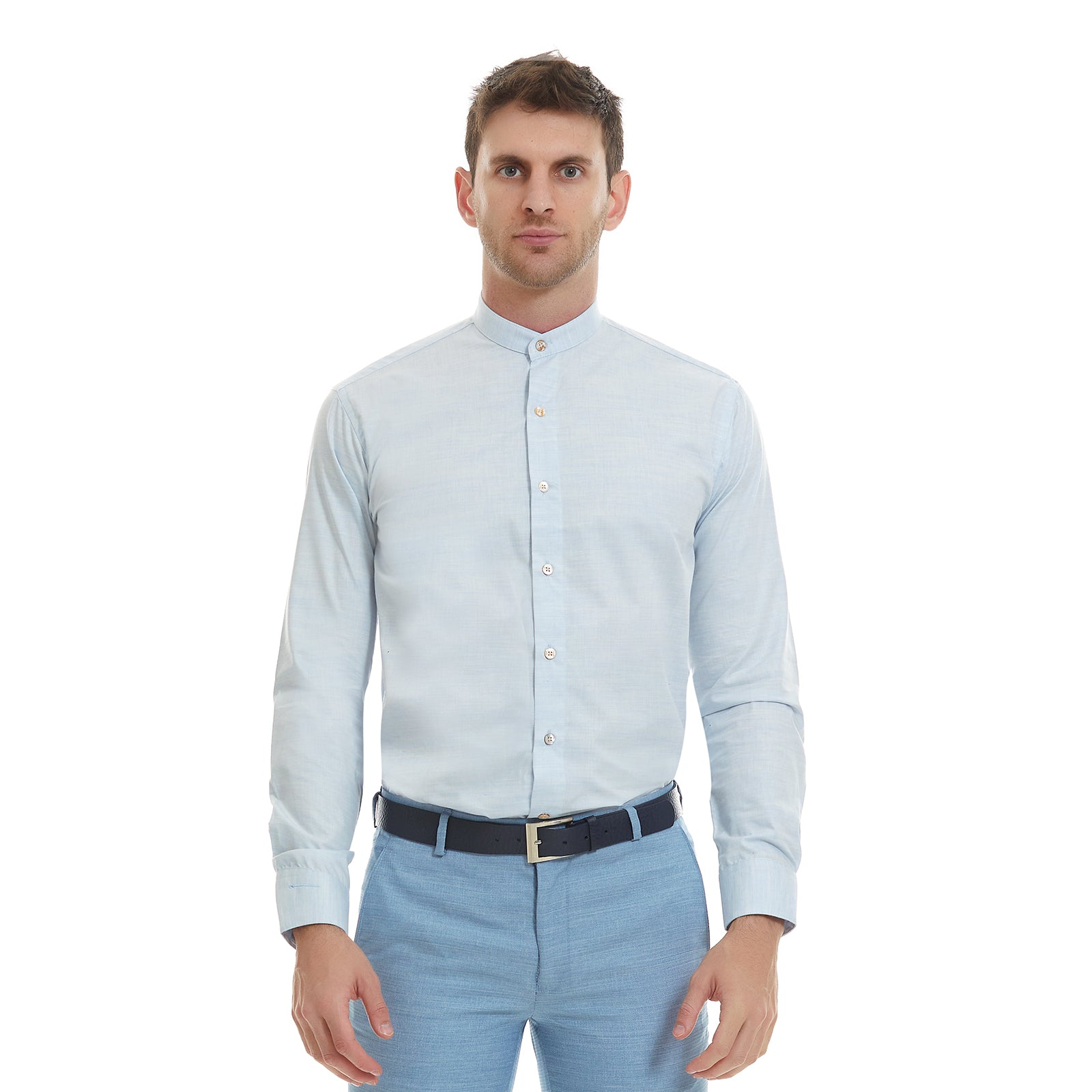 Camisa Hombre Cuello Mao Liso Slim Fit|Elegante y Formal
