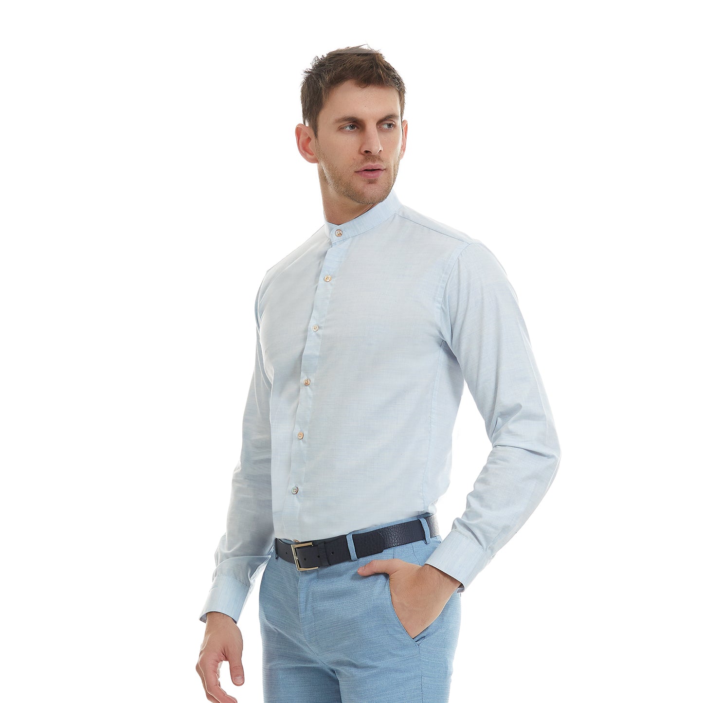 Camisa Para Caballero Cuello Mao Lisa Slim Fit