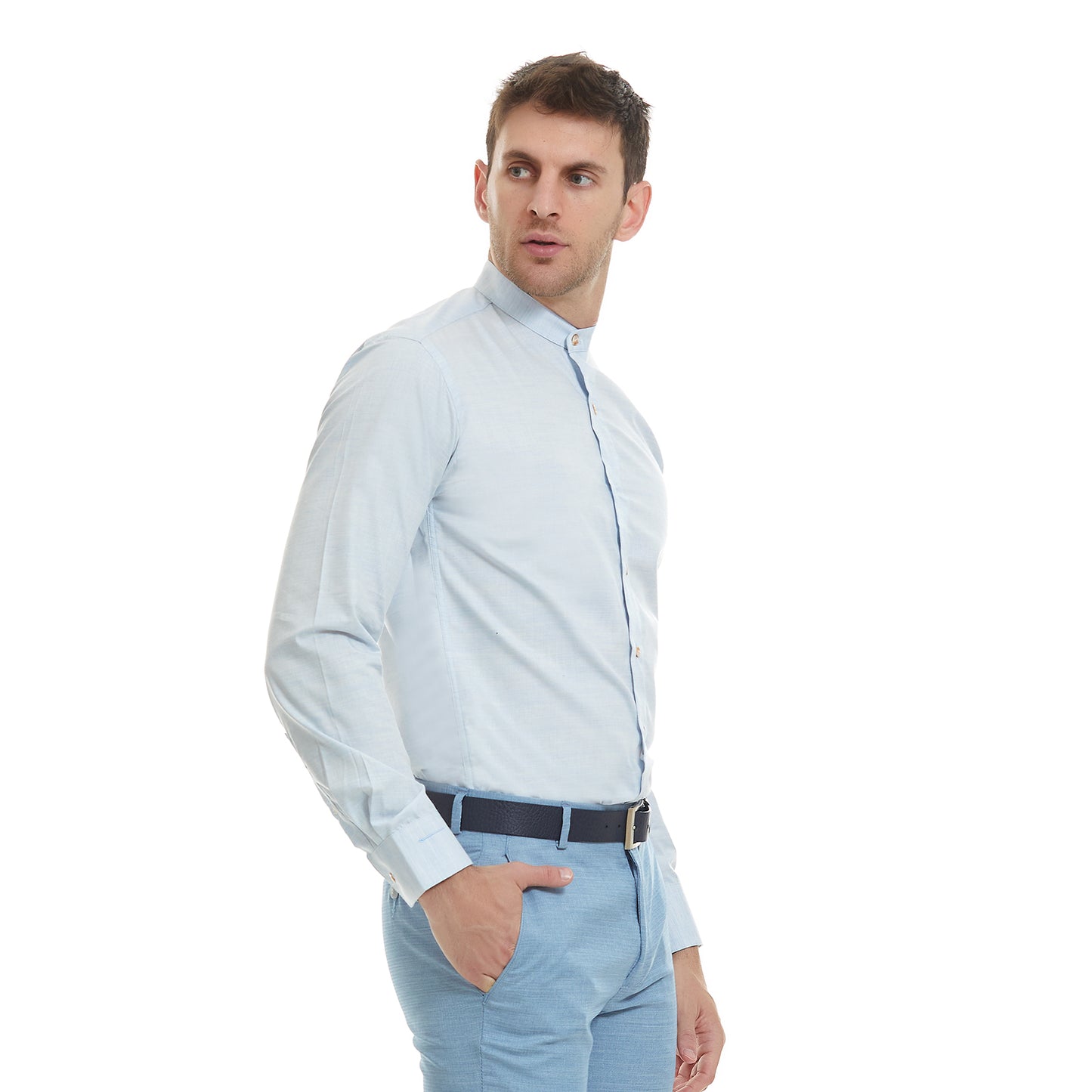 Camisa Para Caballero Cuello Mao Lisa Slim Fit