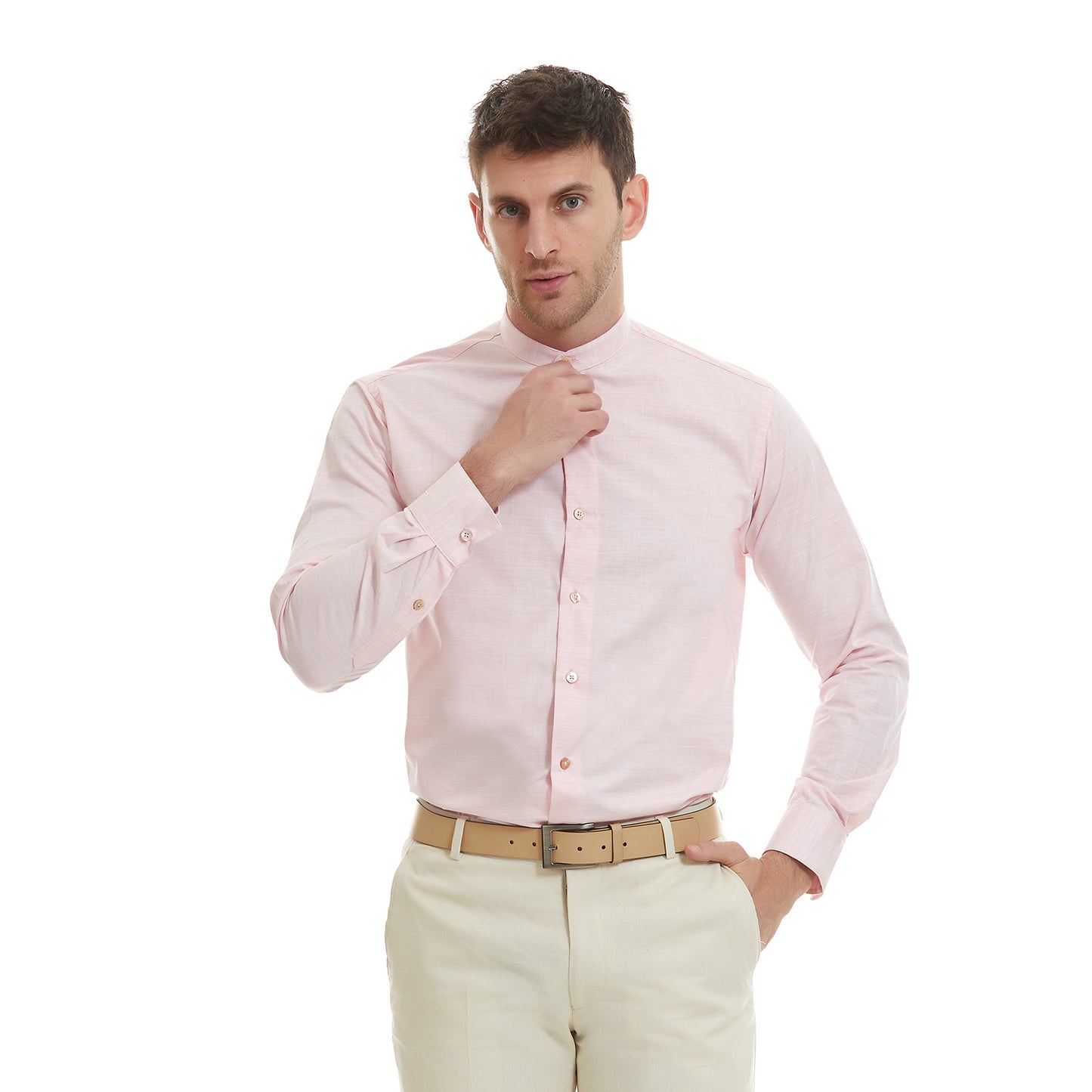 Camisa Para Caballero Cuello Mao Lisa Slim Fit