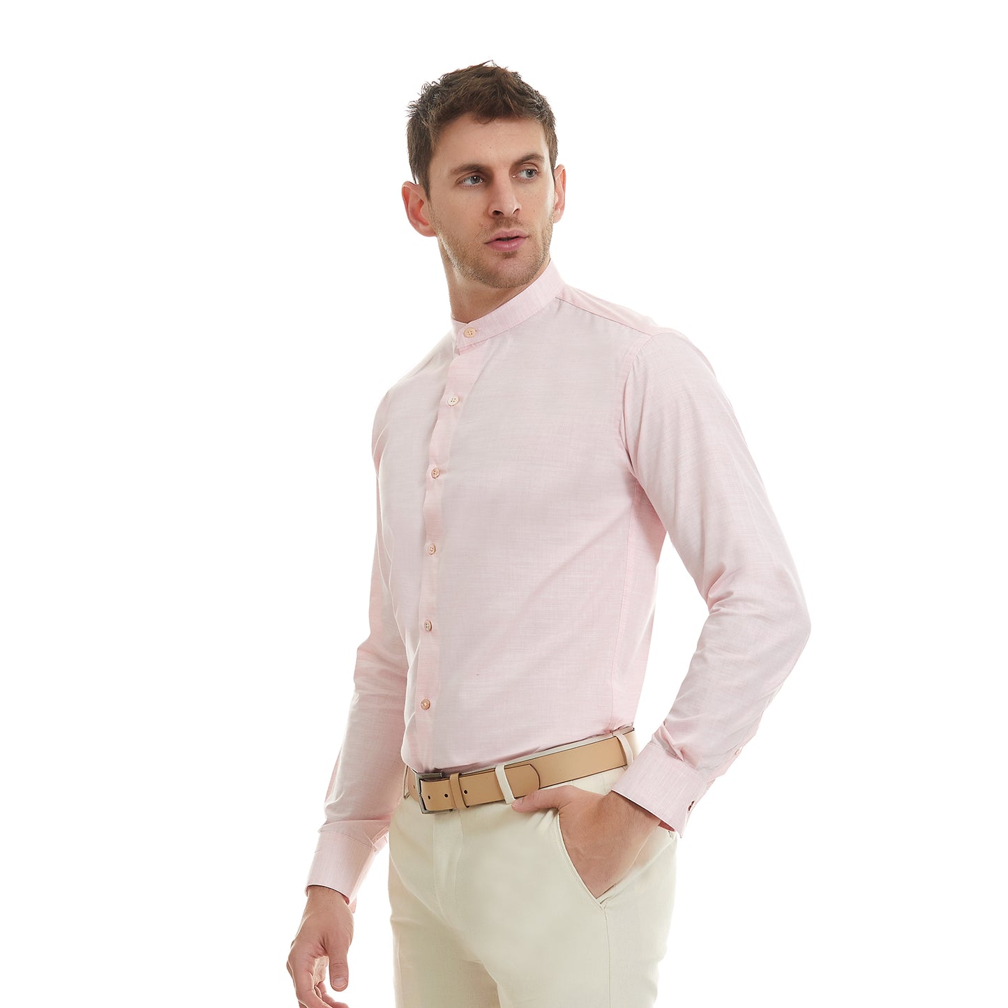 Camisa Para Caballero Cuello Mao Lisa Slim Fit