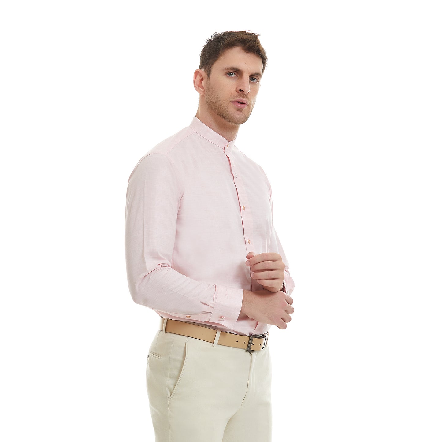 Camisa Para Caballero Cuello Mao Lisa Slim Fit