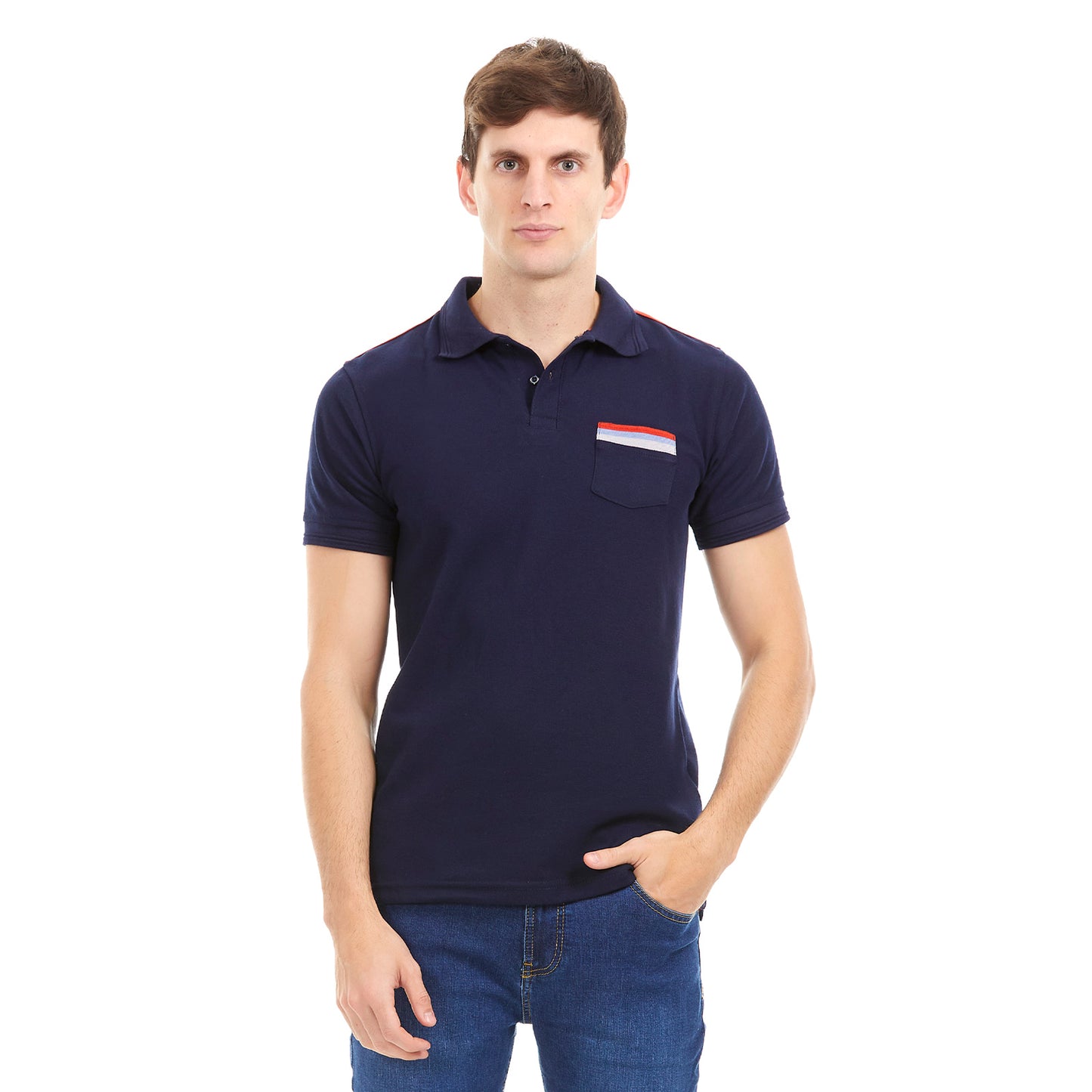 Playera polo business casual con bloque de rib en hombros Slim Fit