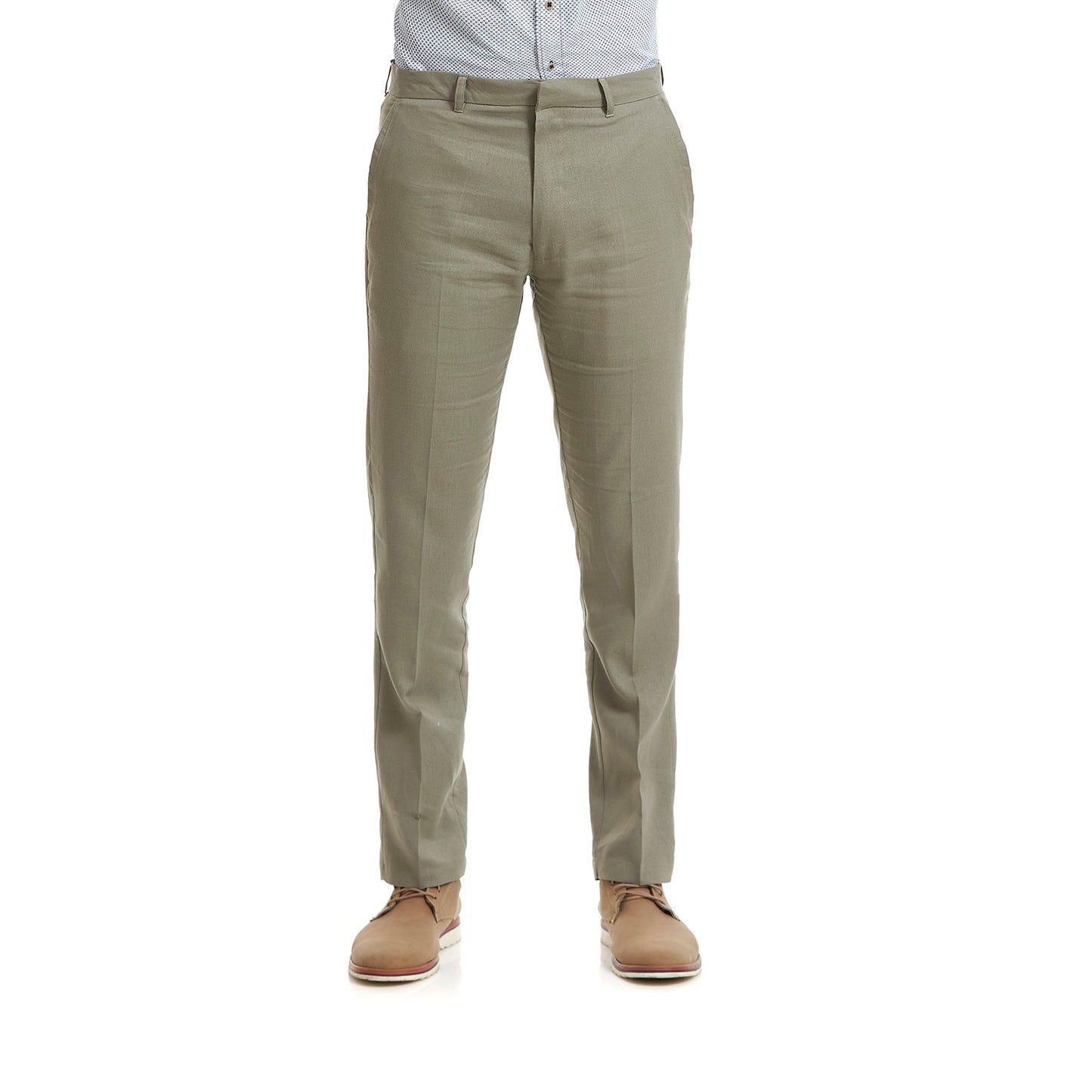 Pantalón de lino business casual en tejido liso Slim Fit