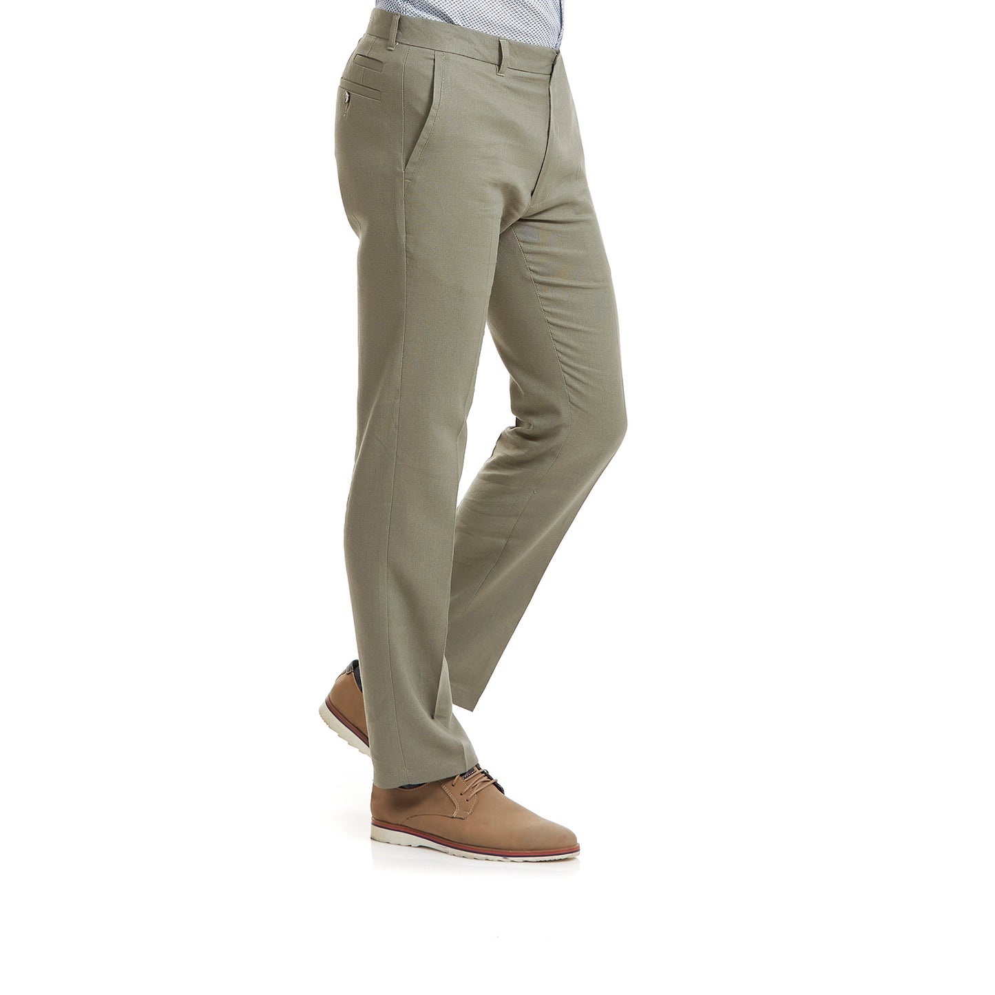 Pantalón de lino business casual en tejido liso Slim Fit