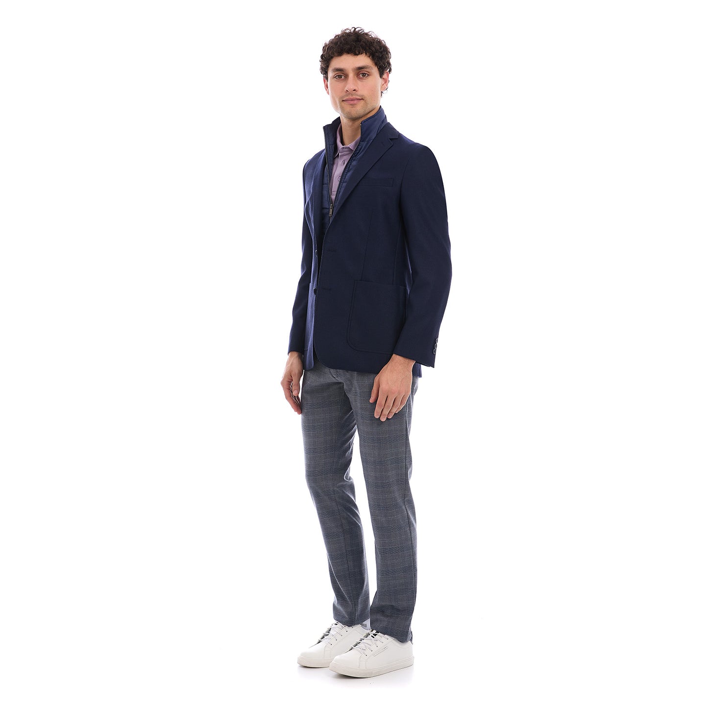 Saco Business Casual Slim Fit con Pechera Desmontable Tejido Liso