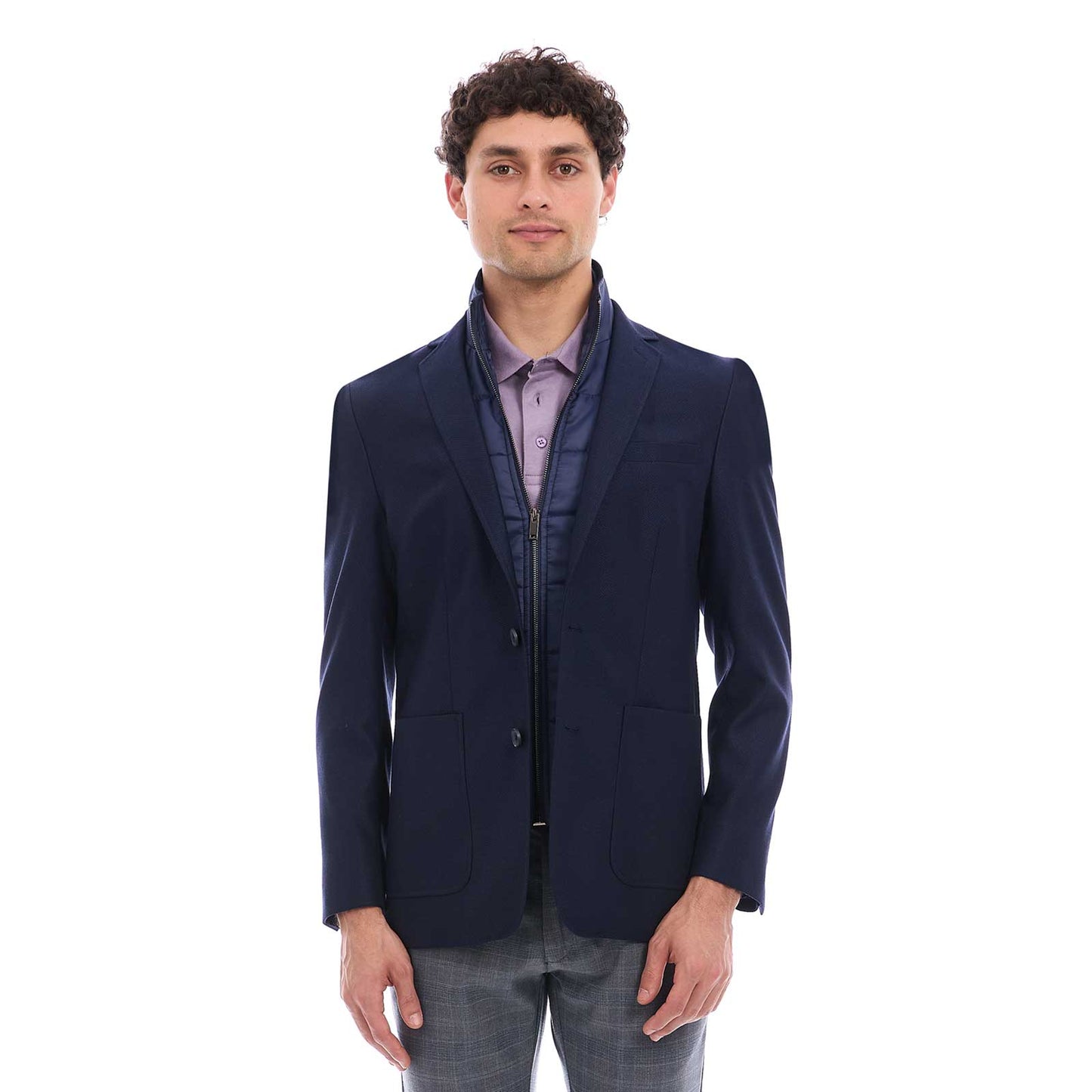 Saco Business Casual Slim Fit con Pechera Desmontable Tejido Liso