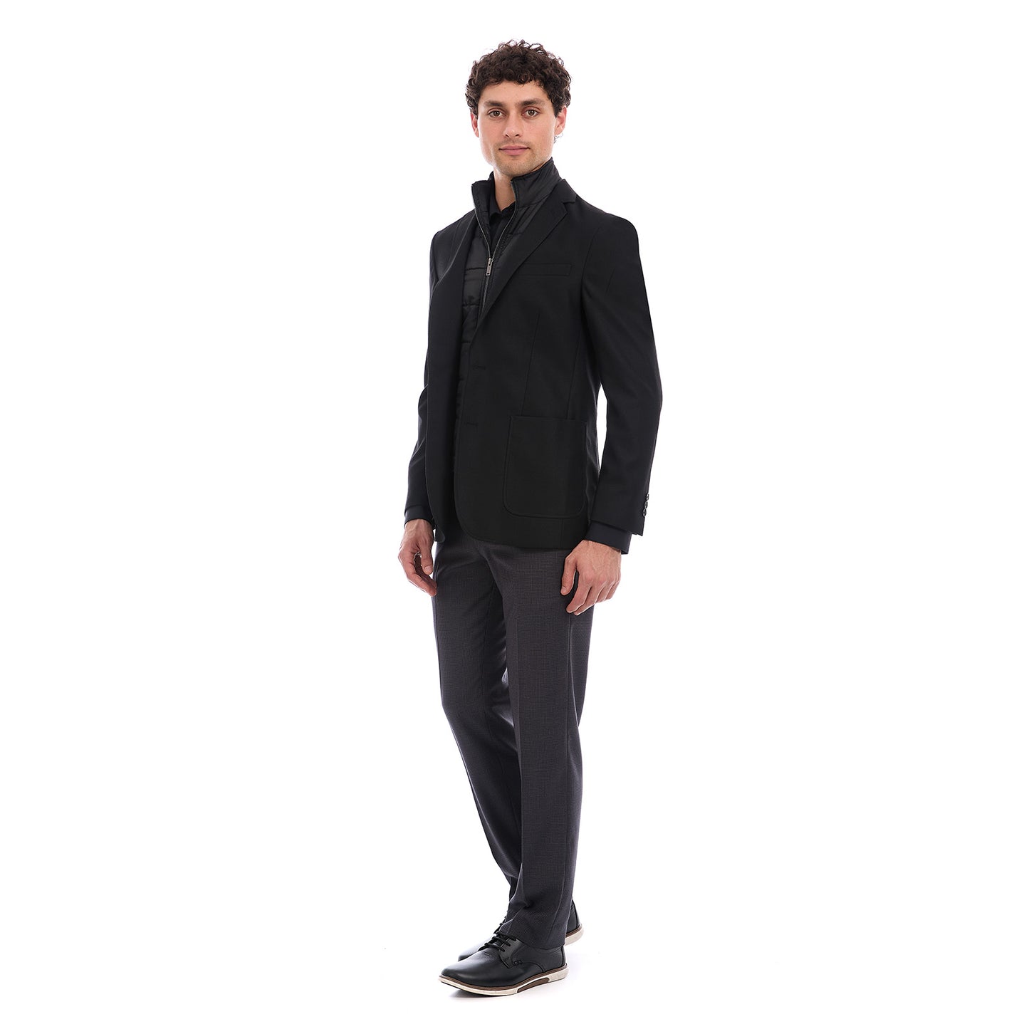 Saco Business Casual Slim Fit con Pechera Desmontable Tejido Liso