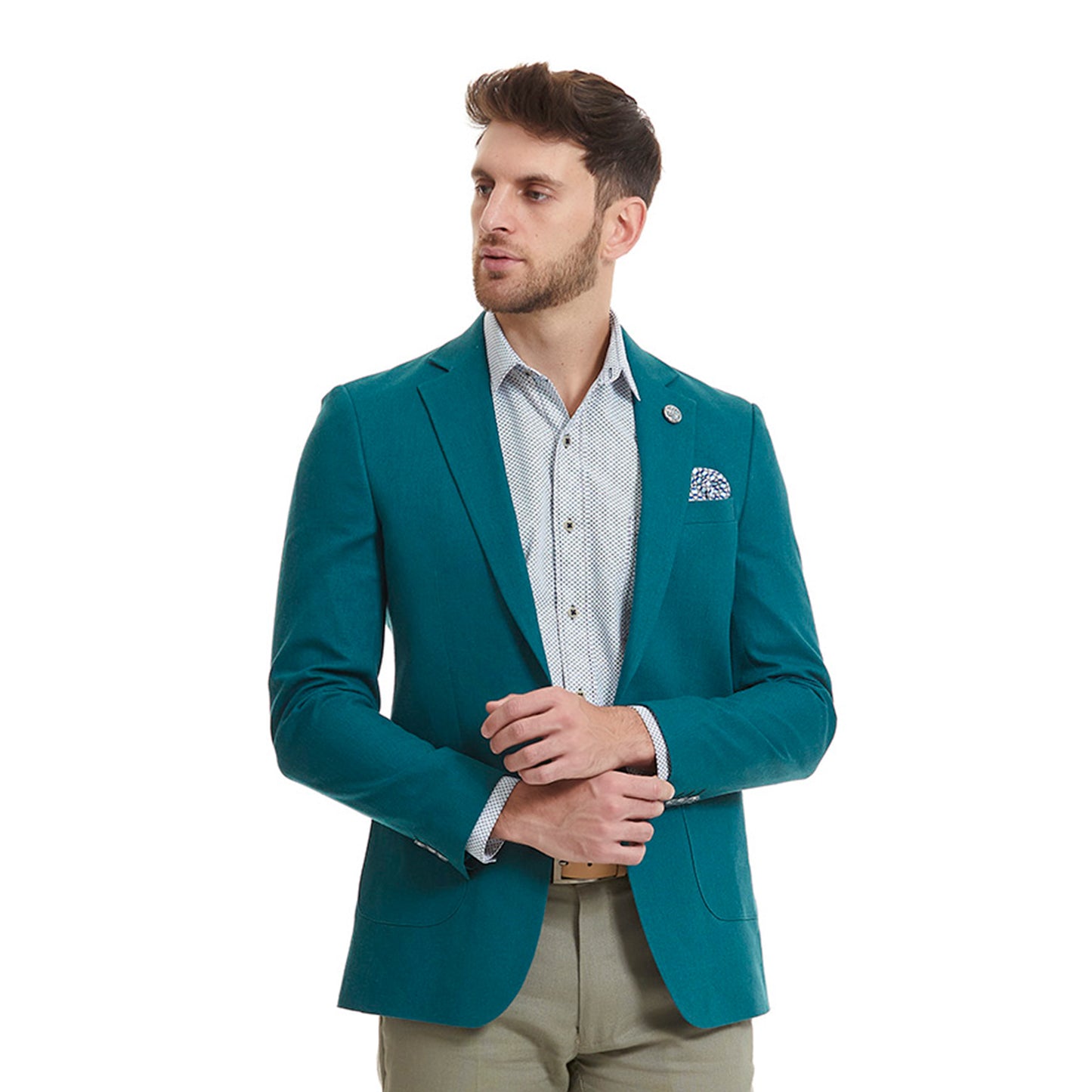 Saco de Lino Business Casual Slim Fit en Tejido Liso