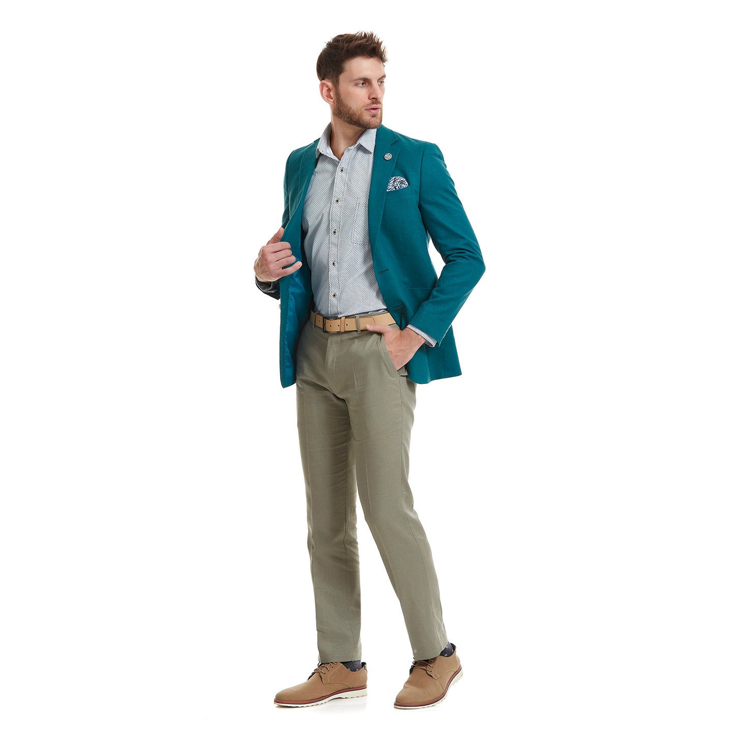 Saco de Lino Business Casual Slim Fit en Tejido Liso