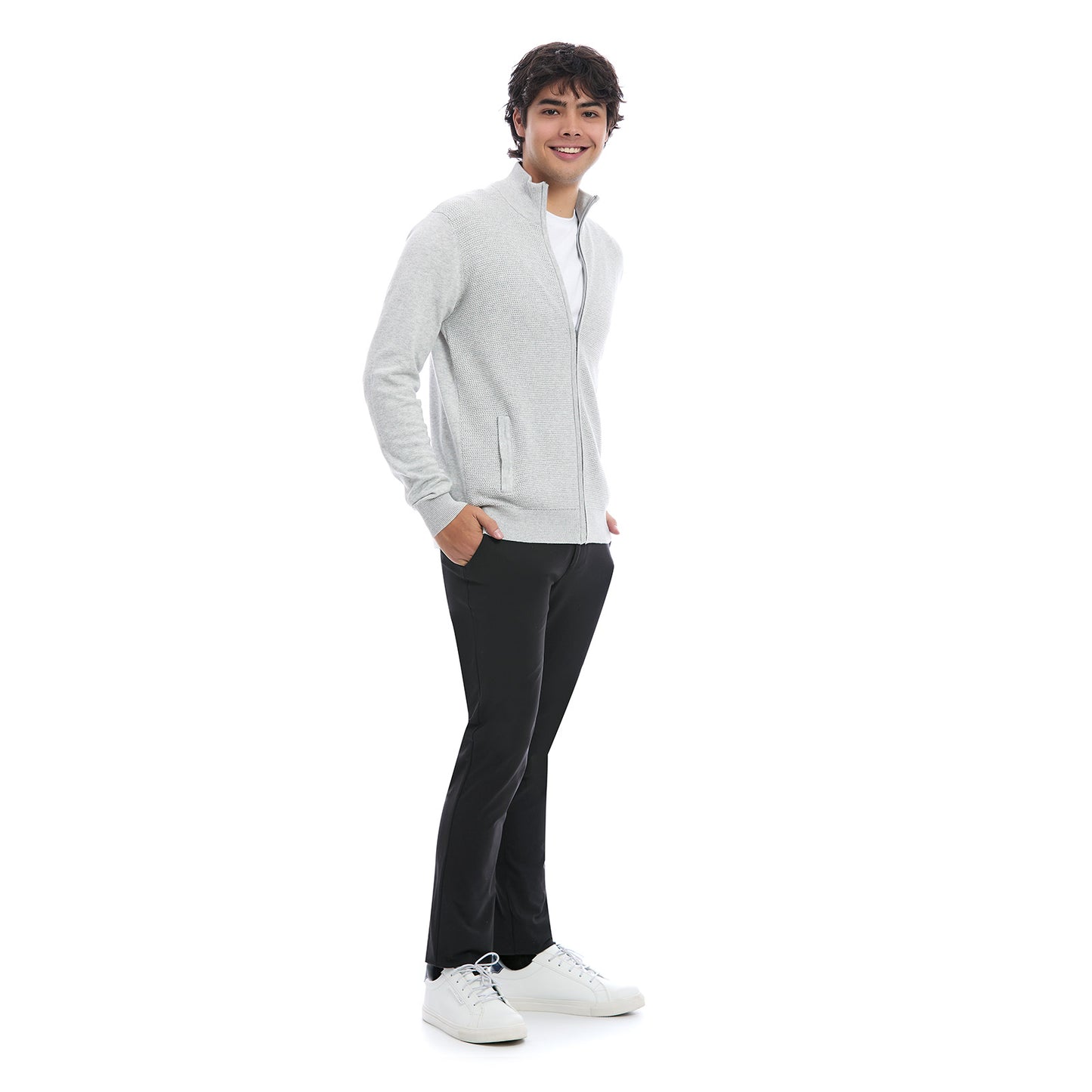 Sueter para Hombre con Cierre Frontal Moda Casual Manga Larga y Cuello Alto, Detalle Total Look