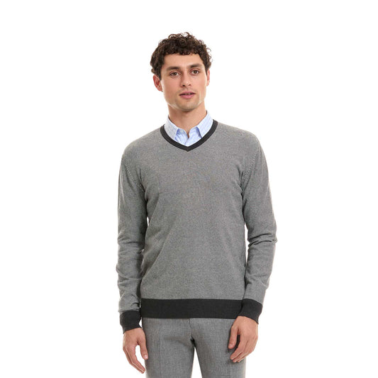 Sueter de tejido de punto liso  cuello en v manga larga