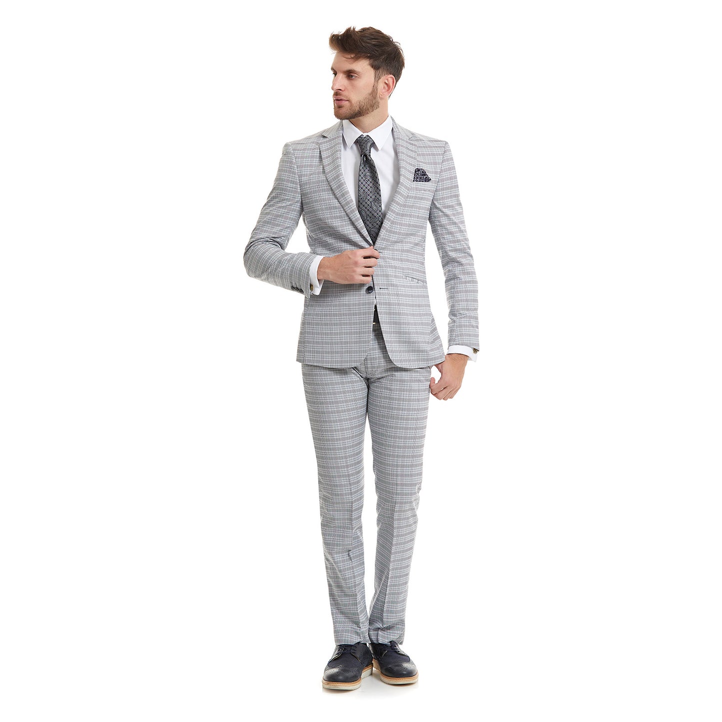 Traje recto dos botones en tejido a cuadros Fit Slim