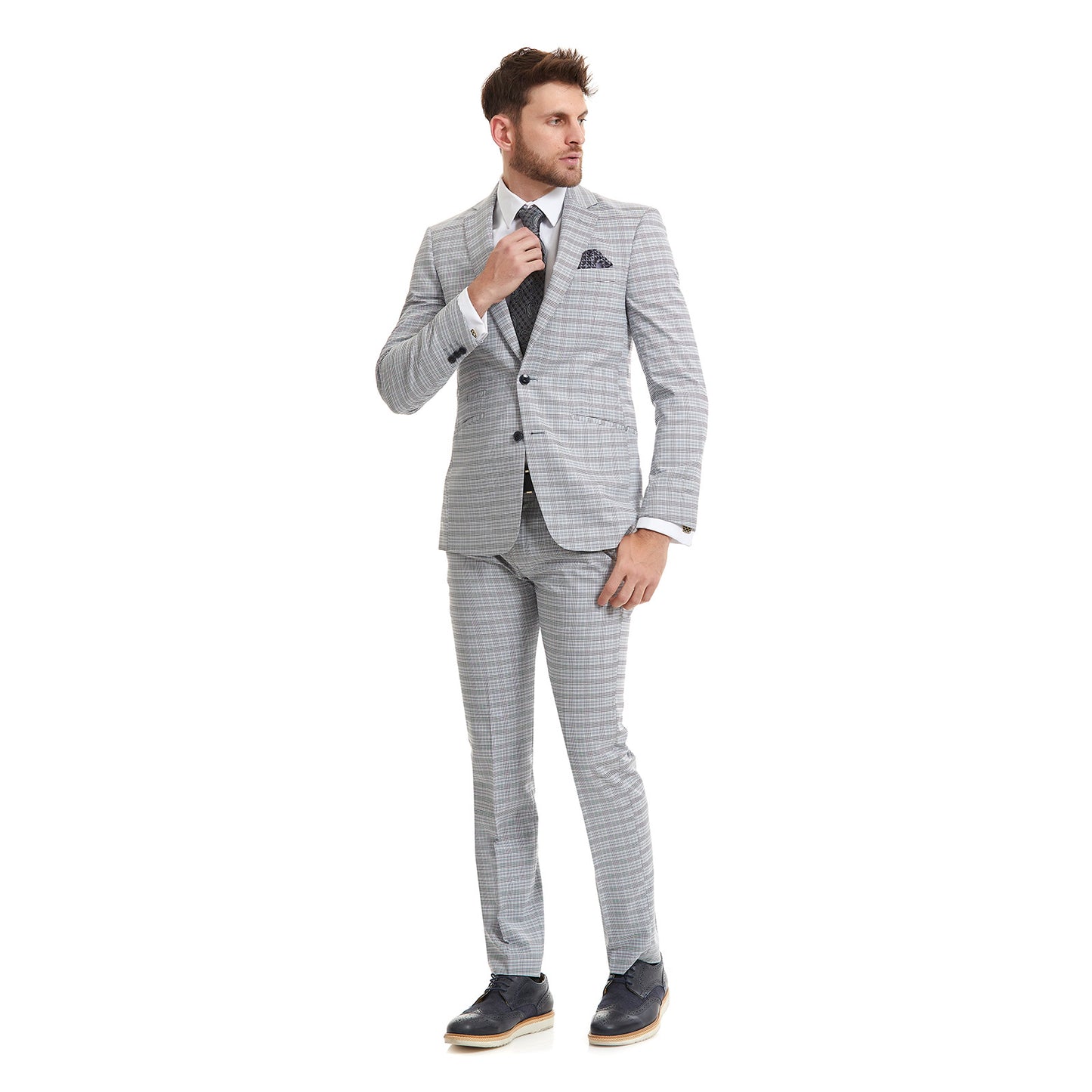 Traje recto dos botones en tejido a cuadros Fit Slim
