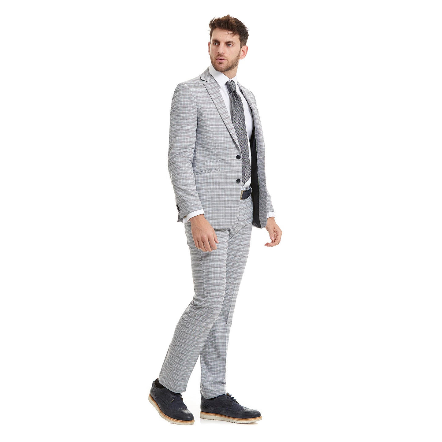 Traje recto dos botones en tejido a cuadros Fit Slim