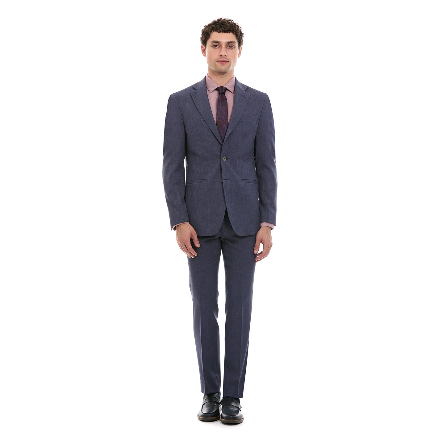 Traje slim fit azul solapa de escuadra 3" con ojal simulado