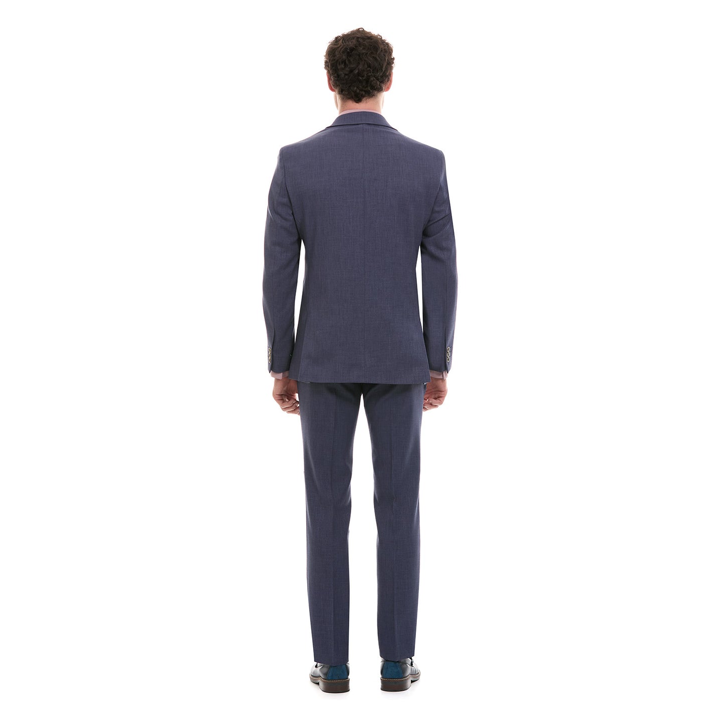 Traje slim fit azul solapa de escuadra 3" con ojal simulado