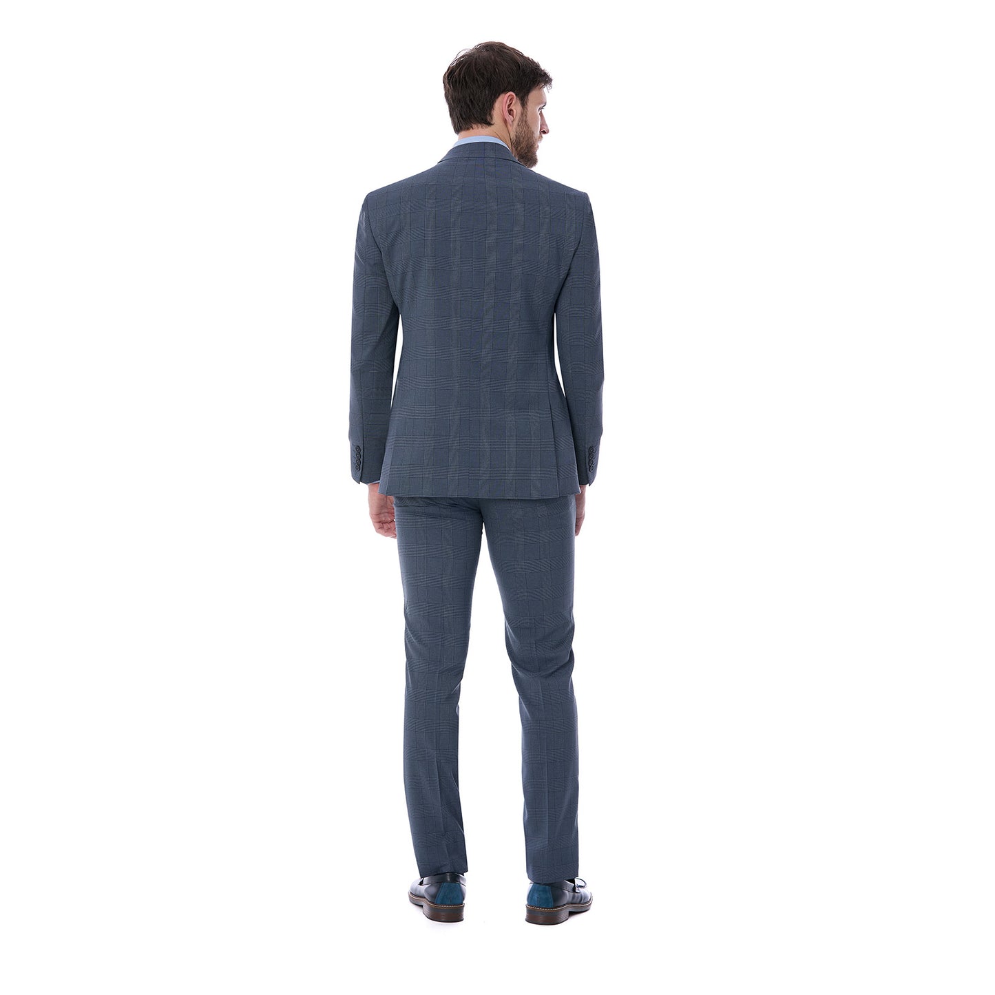 Traje Slim Fit Azul a Cuadros para Hombre