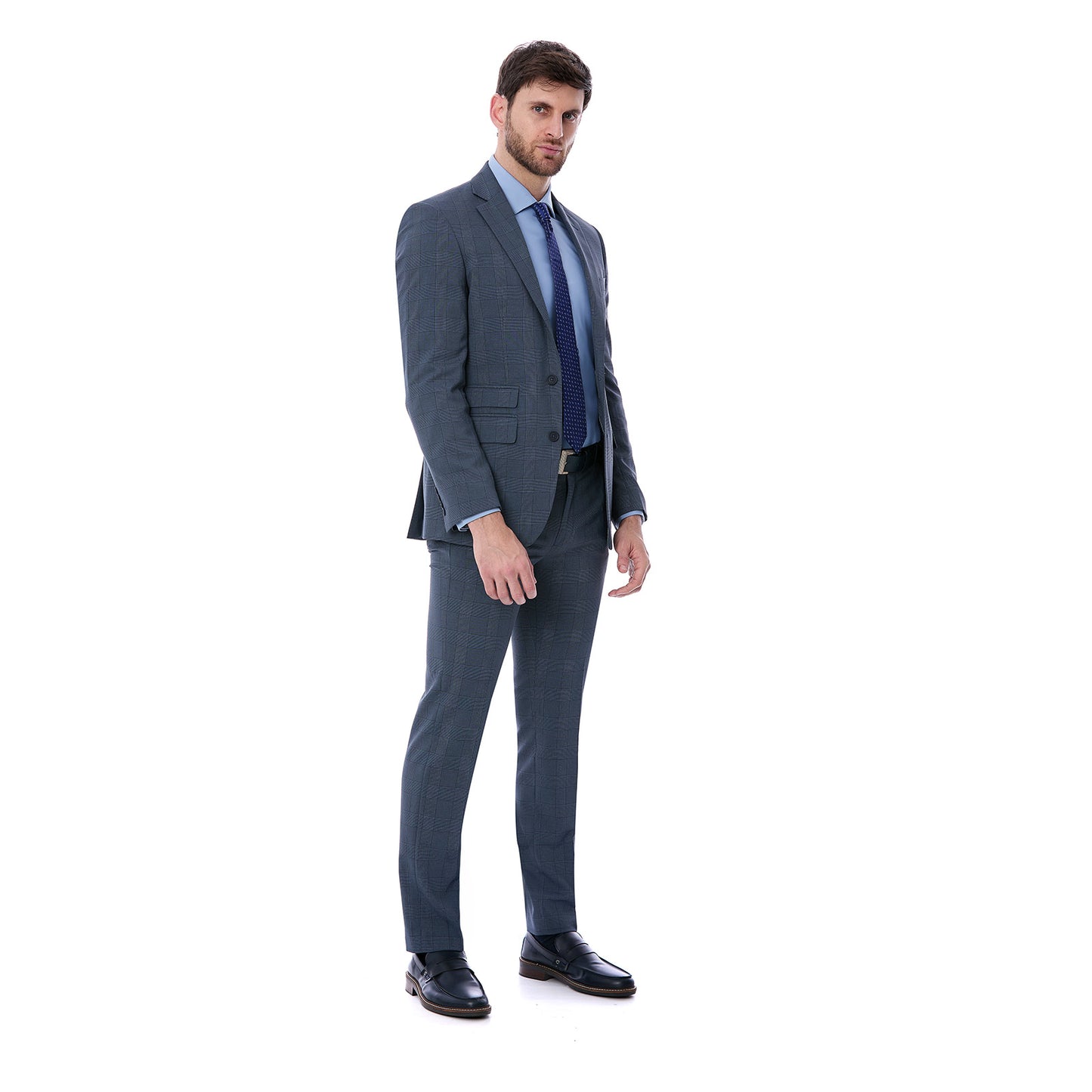 Traje Slim Fit Azul a Cuadros para Hombre