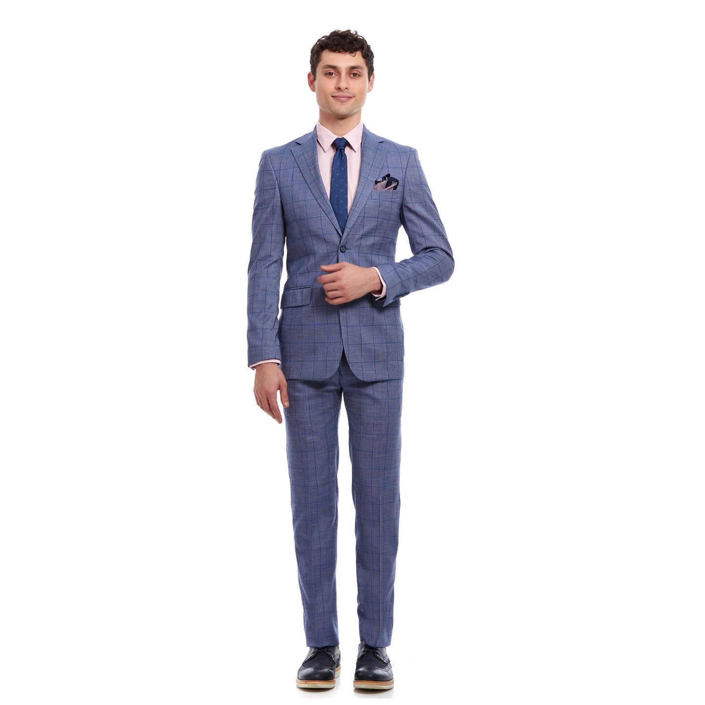 Traje Para Hombre Slim Fit A Cuadros Solapa Escuadra