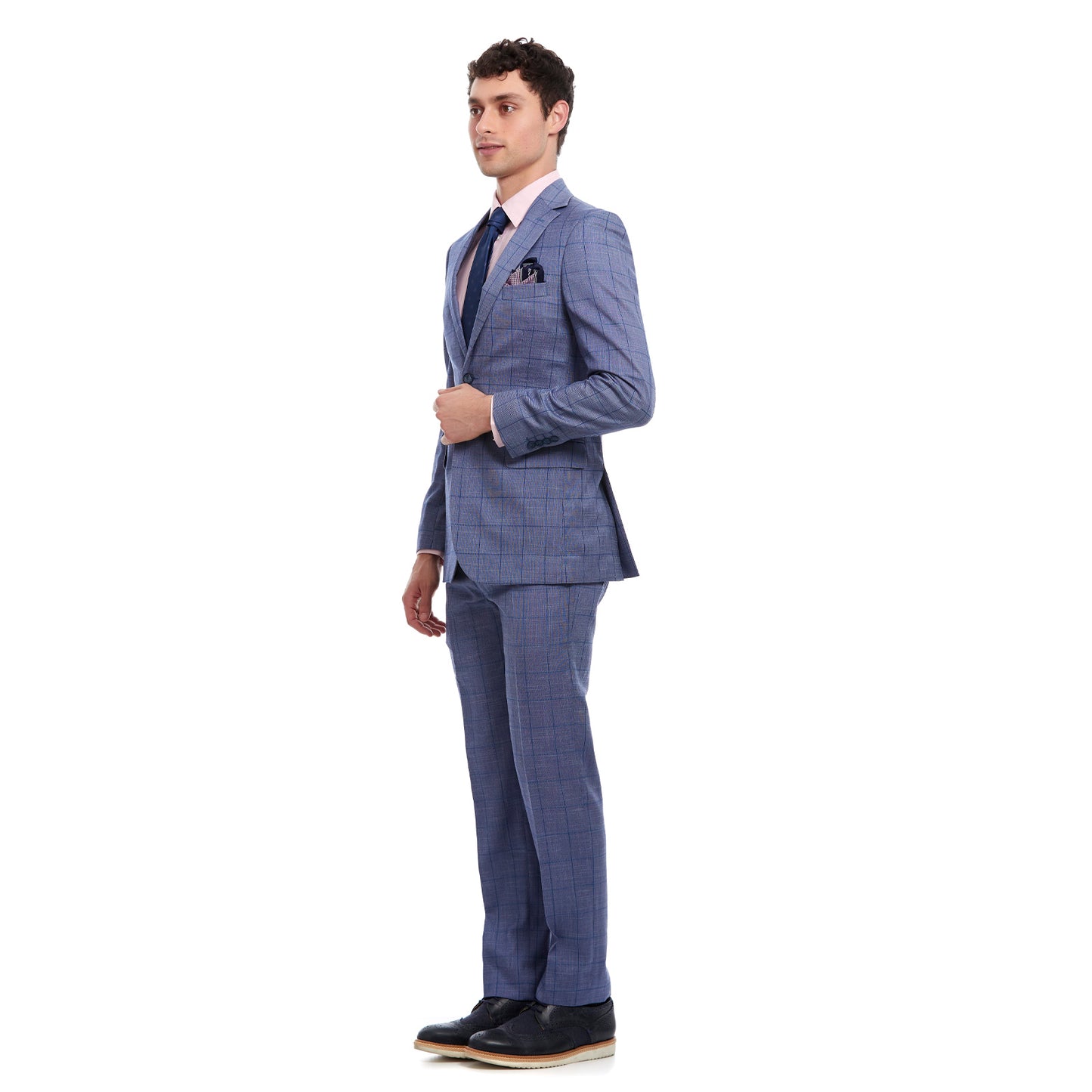 Traje Para Hombre Slim Fit A Cuadros Solapa Escuadra