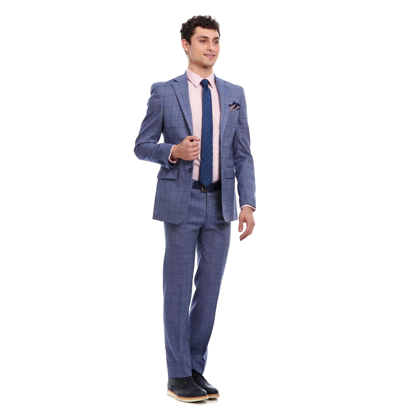 Traje Para Hombre Slim Fit A Cuadros Solapa Escuadra
