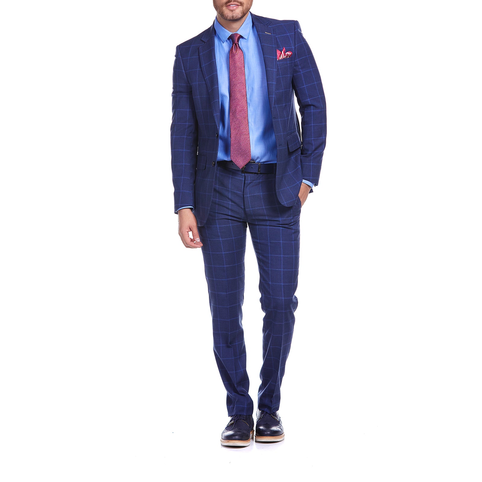 Trajes Cuadro Con Camisa Rayas Traje Azul Marino Con Camisa A