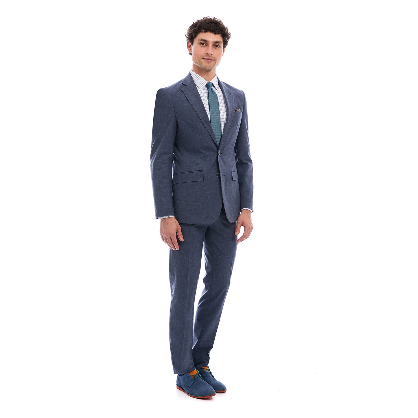 Traje Recto Fit Slim en tejido Azul Marino Liso