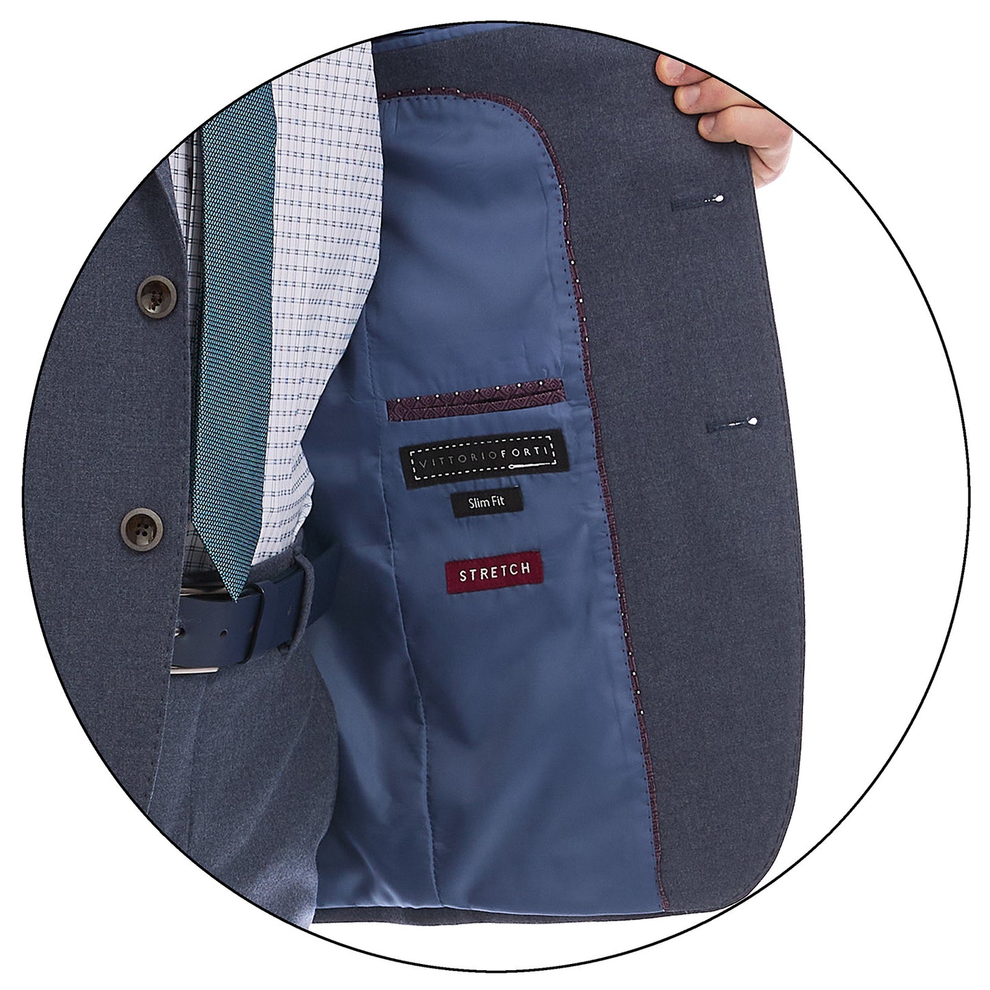 Traje Recto Fit Slim en tejido Azul Marino Liso