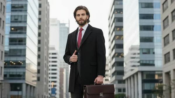 Hombre con portafolio en ciudad