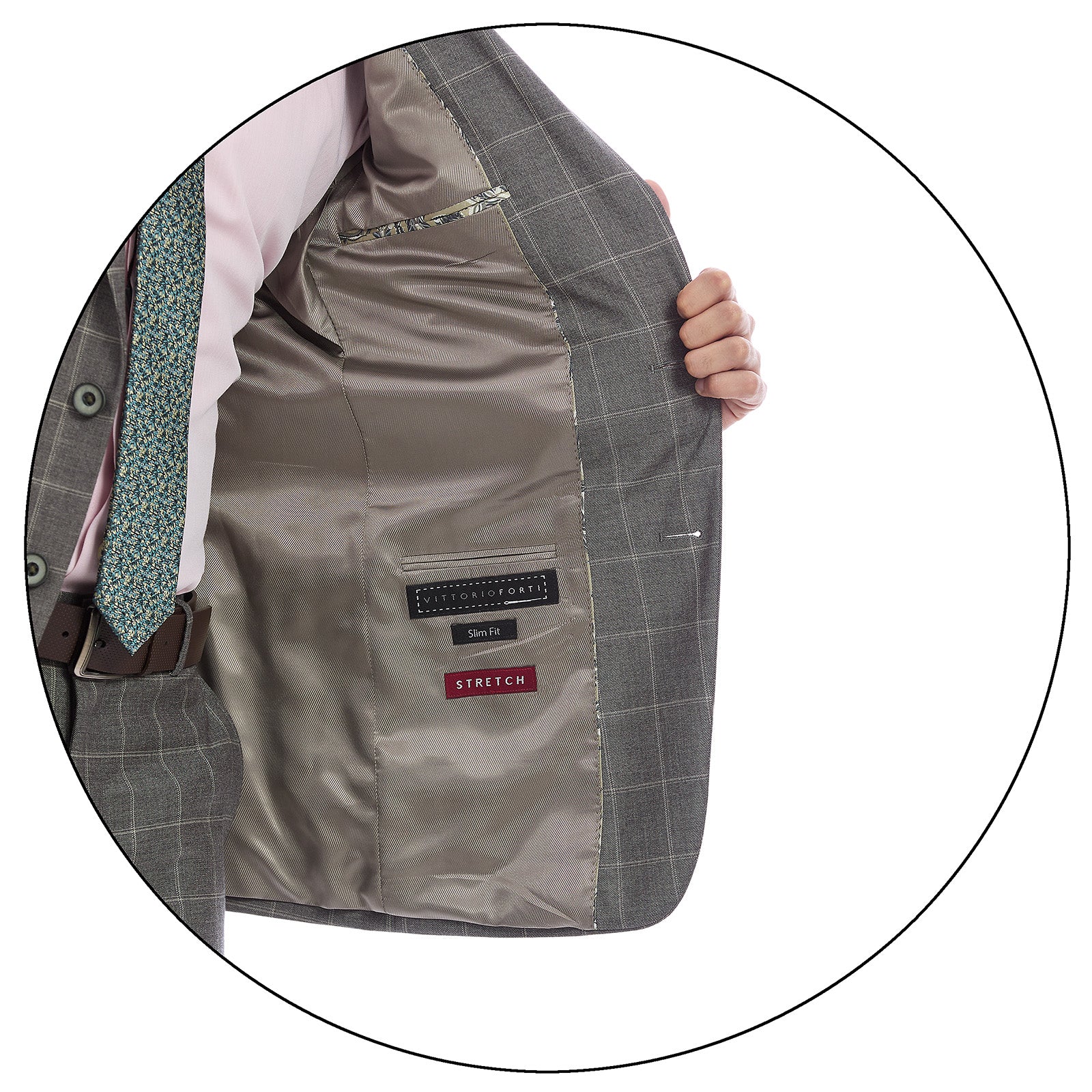 Traje Slim para Caballero con Tejido a Cuadros detalle de forro del saco