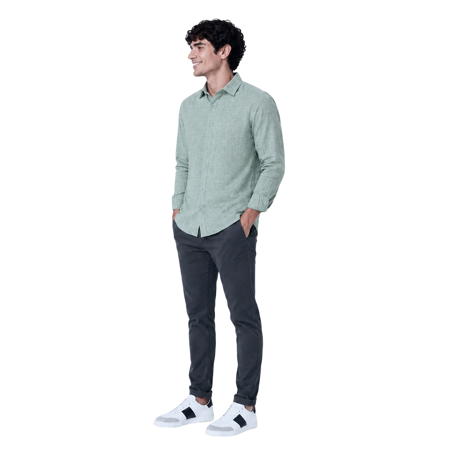 Camisa Slim Fit Mini Cuadros para Caballero Stretch