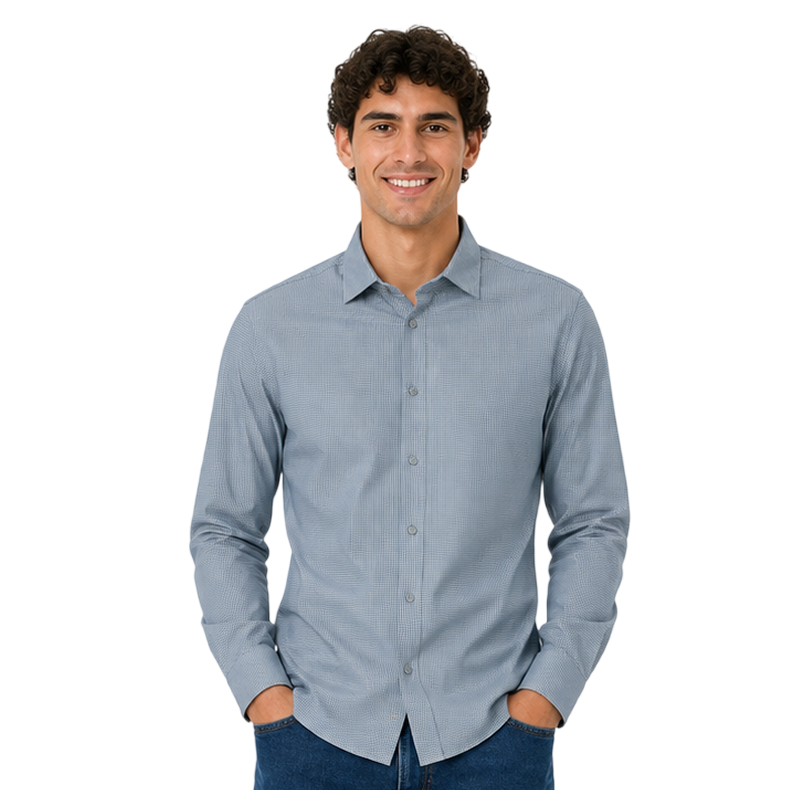 Camisa Stretch Mini Cuadros para Caballero Manga Larga