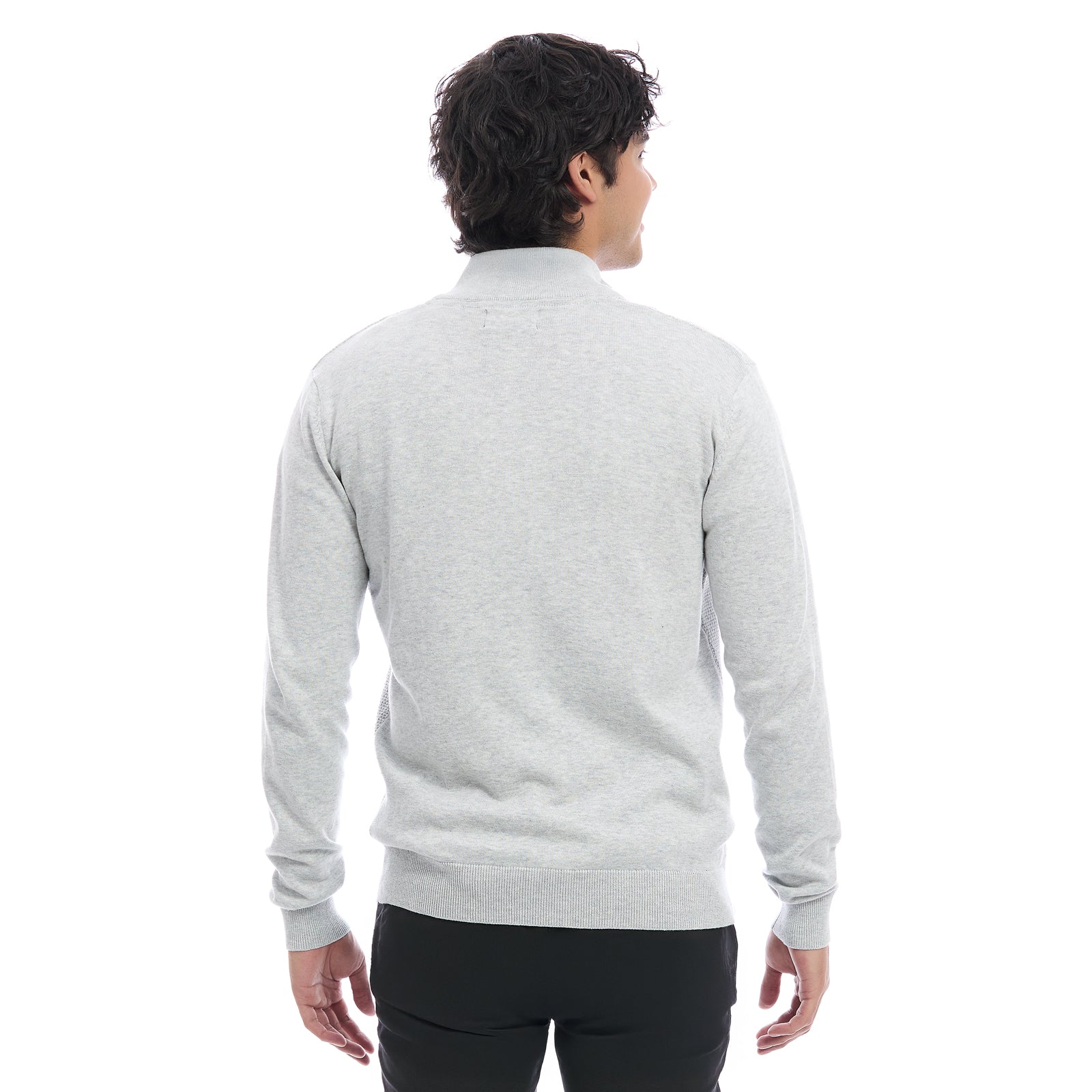 Sueter para Hombre con Cierre Frontal Moda Casual Manga Larga y Cuello Alto, Detalle de Espalda