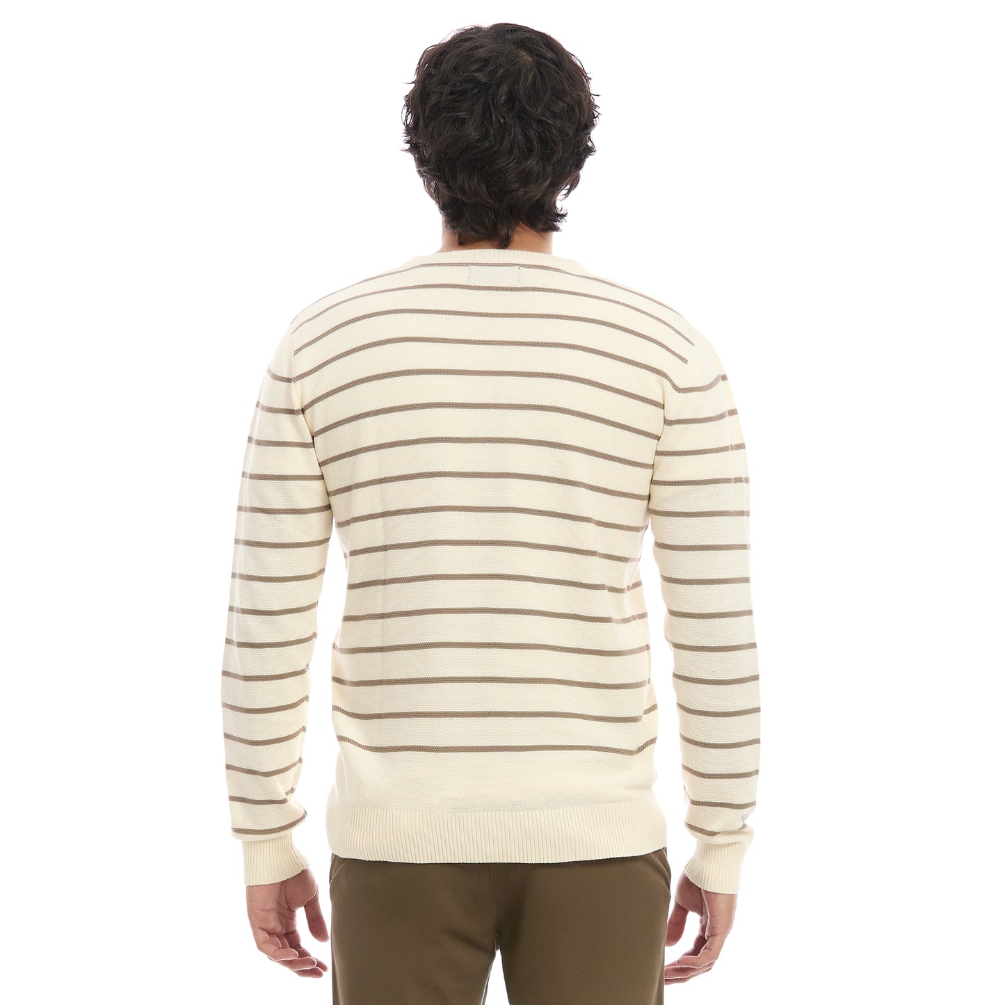 Sueter para Hombre Moda Casual con Diseño A Rayas Cuello Redondo Vista de Espalda