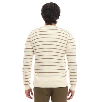 Sueter para Hombre Moda Casual con Diseño A Rayas Cuello Redondo Vista de Espalda