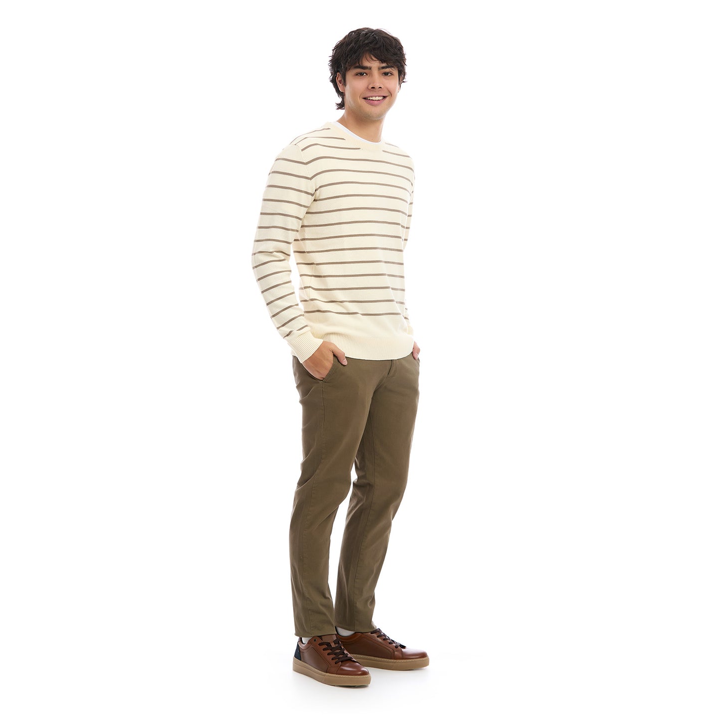 Sueter para Hombre Moda Casual con Diseño A Rayas Cuello Redondo Vista Total Look