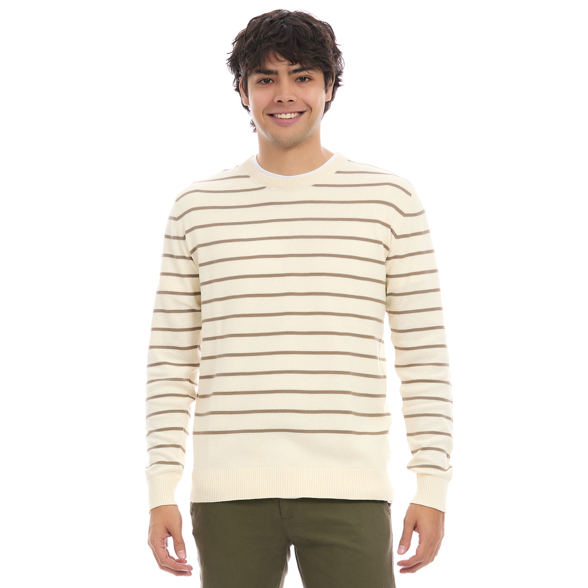 Sueter para Hombre Moda Casual con Diseño A Rayas Cuello Redondo