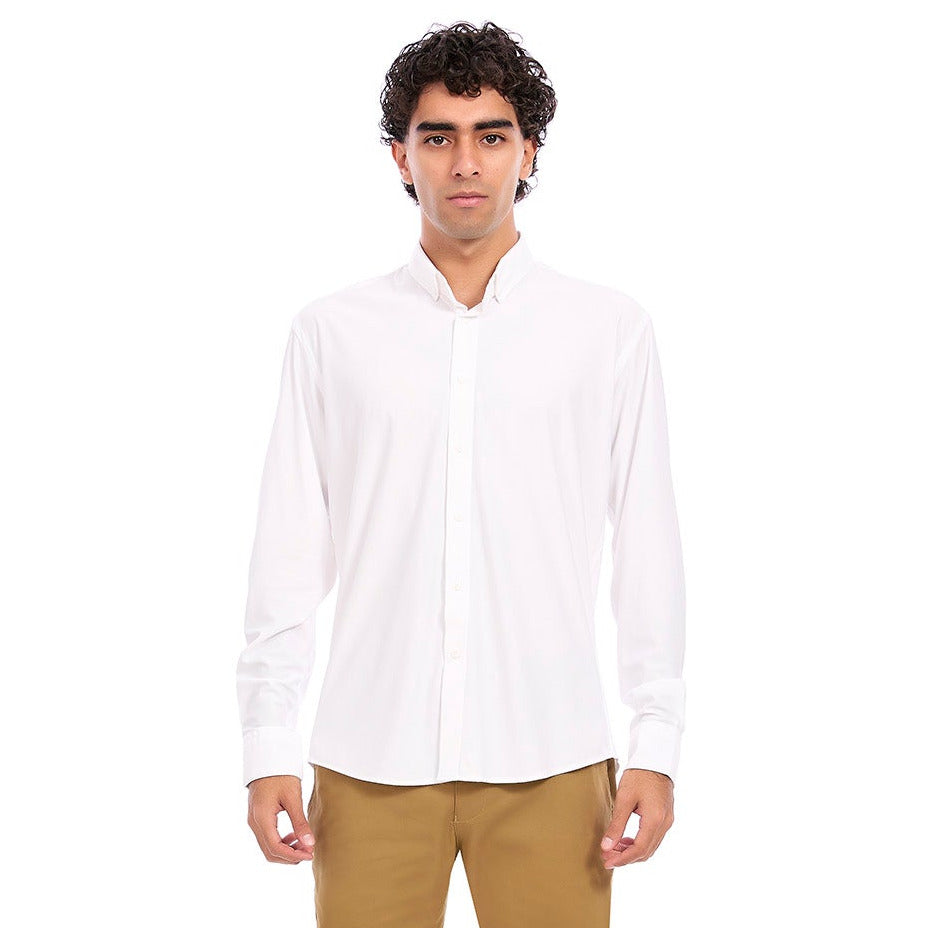 Camisa Stretch Regular Fit para Hombre Lisa Manga Larga