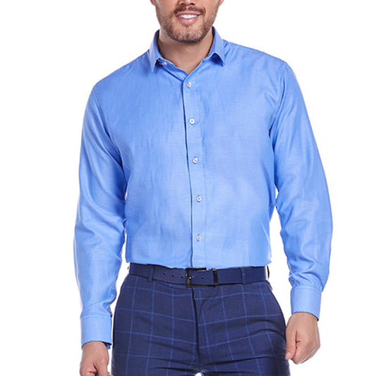 Camisa de vestir en tejido liso azul Slim Fit